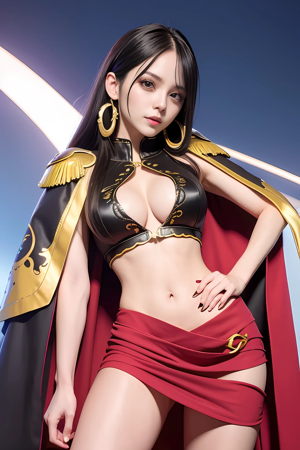 nvdiboya,skull_snake,cape, crop top, epaulettes, midriff, groin,light smile,sexy,best quality