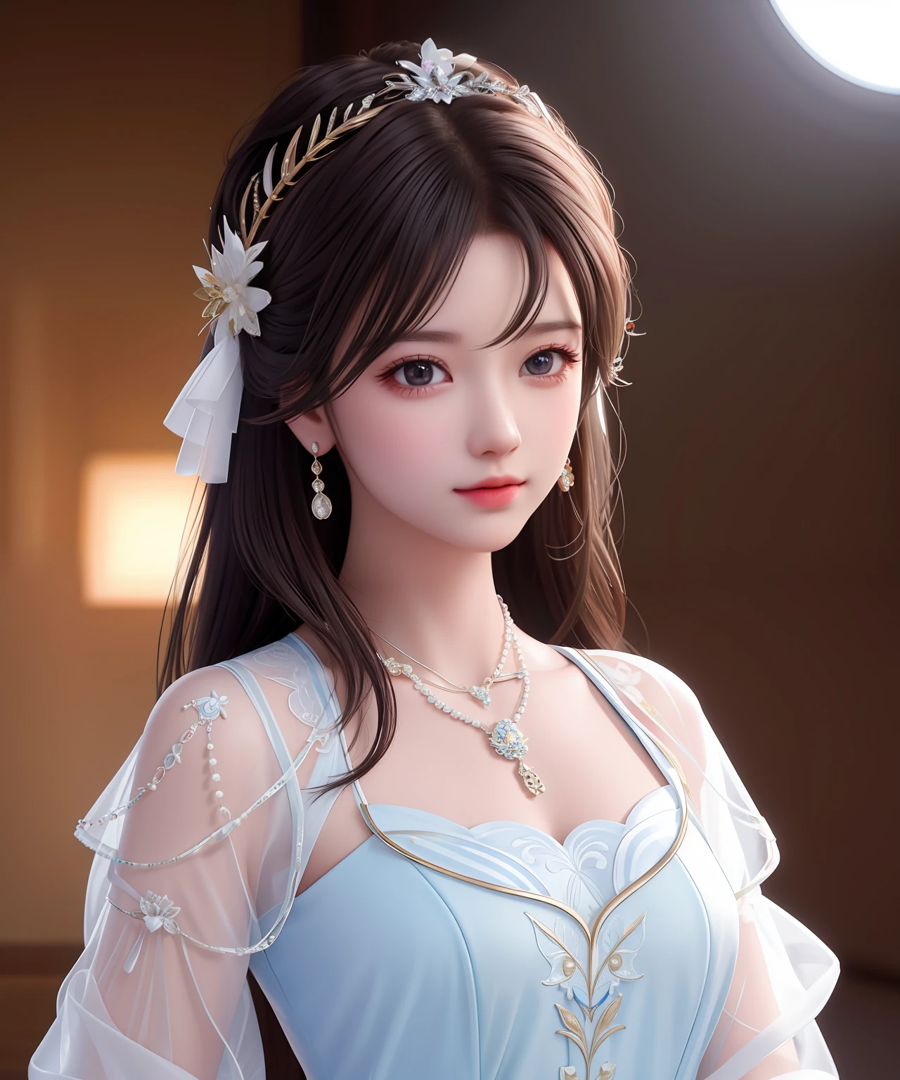 Best Quality, Masterpiece, High Resolution, 1girl, Porcelain Dress, Hair Accessories, Necklace, Jewelry, Pretty Face, On Body, Tyndall Effect, Realistic, Shadow Studio, Rim Lighting, Dual Tone Lighting, (High Detail Skins: 1.2), 8k UHD, dslr, soft light, high quality, volume light, sneak shot, photo, high resolution, 4k, 8k, background blur,