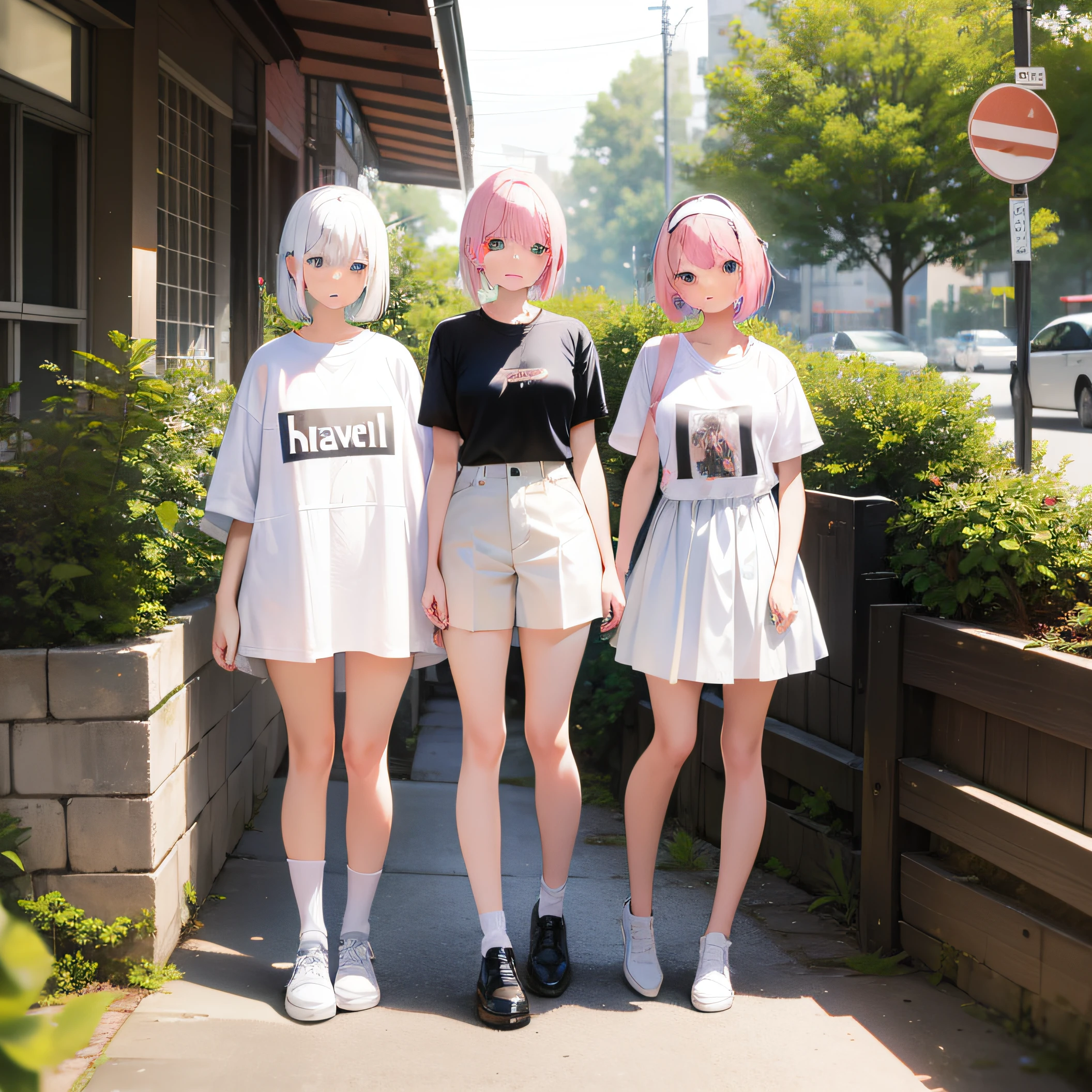 18 years old girls,in a white shirt,did not wear panties,are standing,Raised sexy,is shy,Pink Bob hair,Full body photo,thick thight,top Quority,Masterpiece