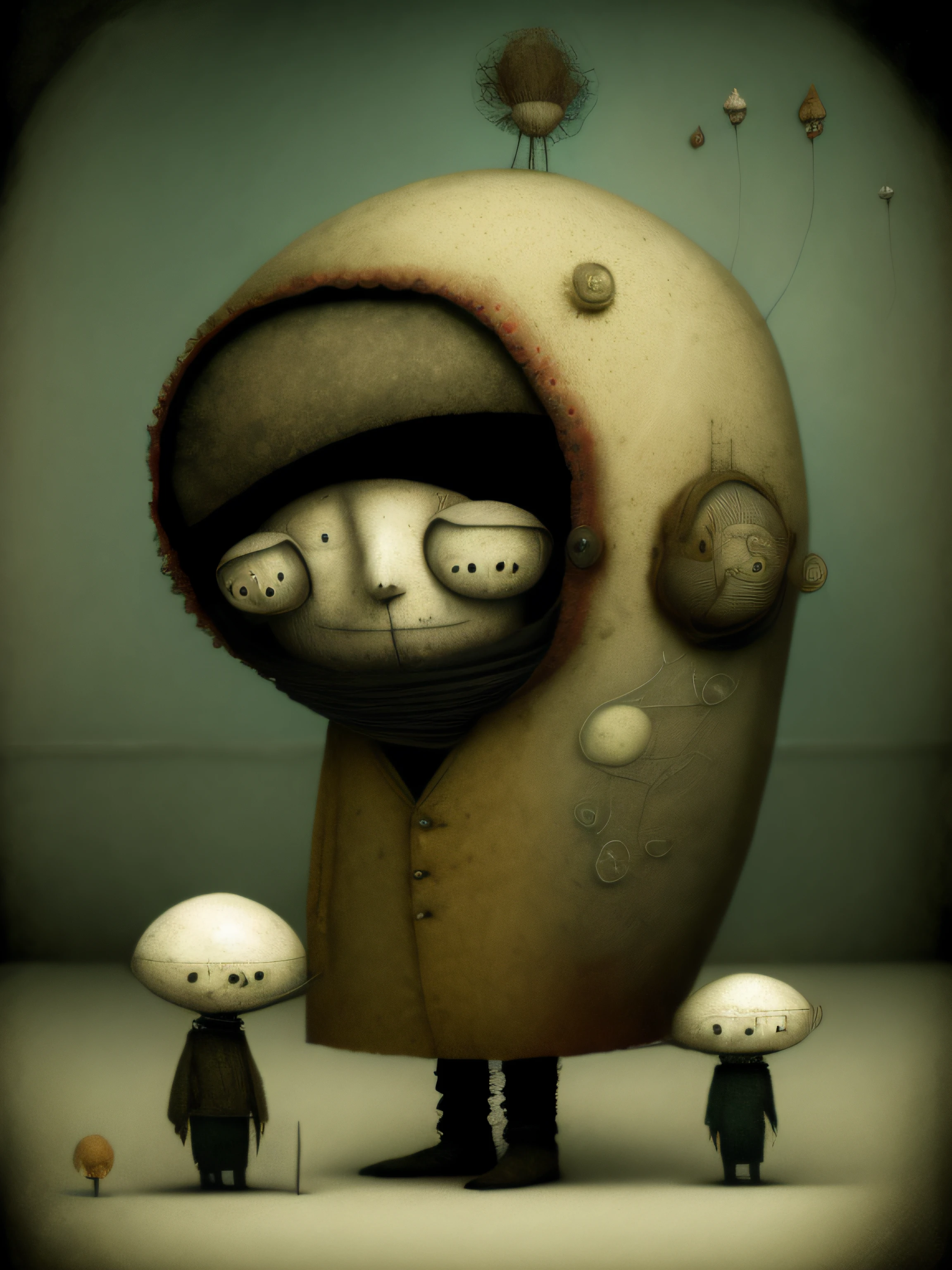 Strange band of musicians, personajes de dibujos animados vestidos con abrigos y sombreros , Anton Semenov, Personajes de Maquinarium, Pupilas dot, Tres ojos, Seis de Little Nightmares, 3 cabezales, tres cabezas, sonrisas espeluznantes, , Somber, por Yi Inmun, Teniente Tadeusz Brzozowski, pocos globos oculares, horripilante!!, Arte conceptual post grunge