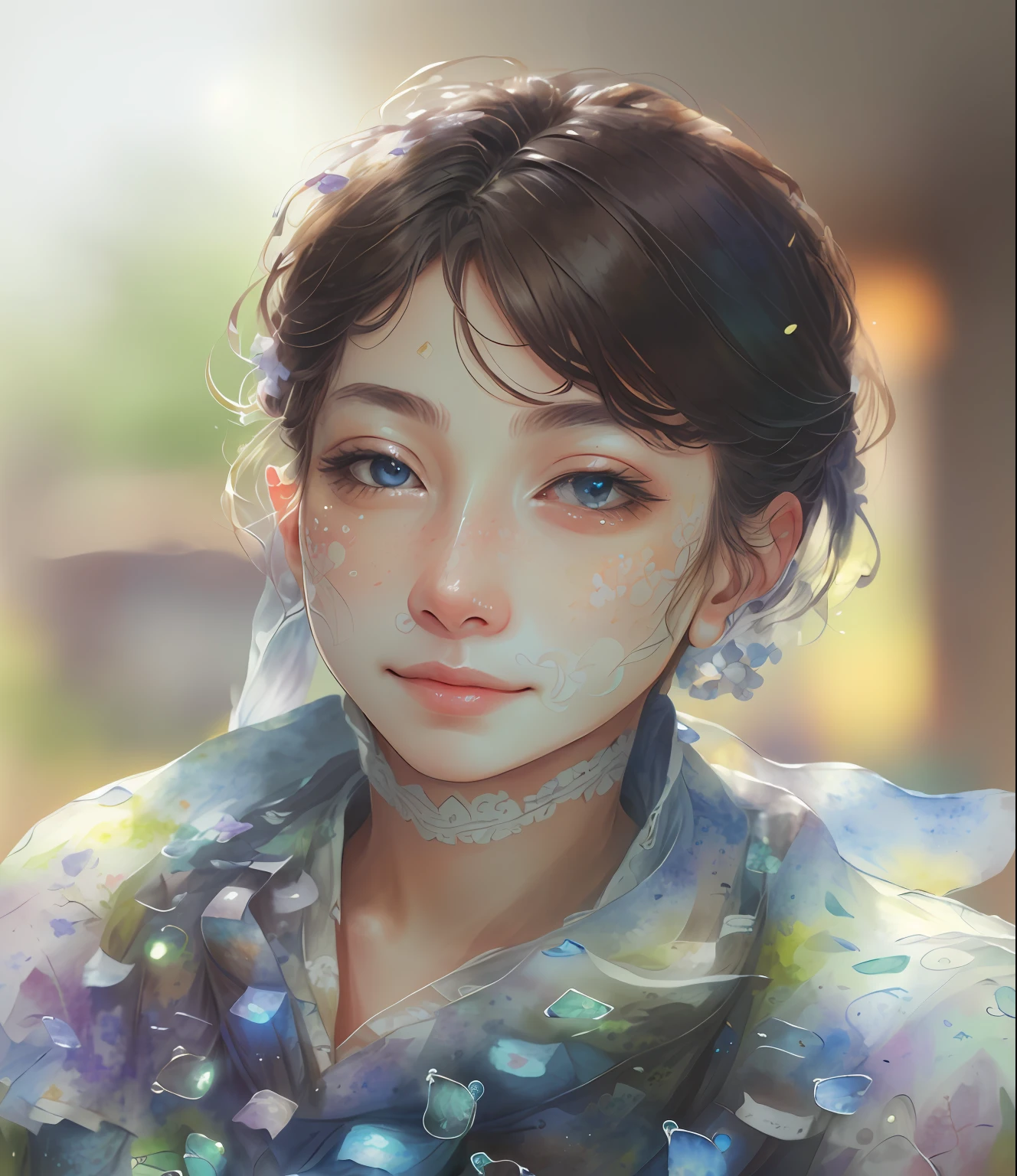 (mess - house: 0.8), (masterpiece: 1.2) (Realistic: 1.2) (Bokeh) (Best quality) (Detailed Skin: 1.3) (Intricate Details) (8K) (Eye Detail) (Sharp Focus), (Happy) ( acuarela \(medio\), dibujo, IrisCompiet:1.2),pintura, hermoso campo de flores.