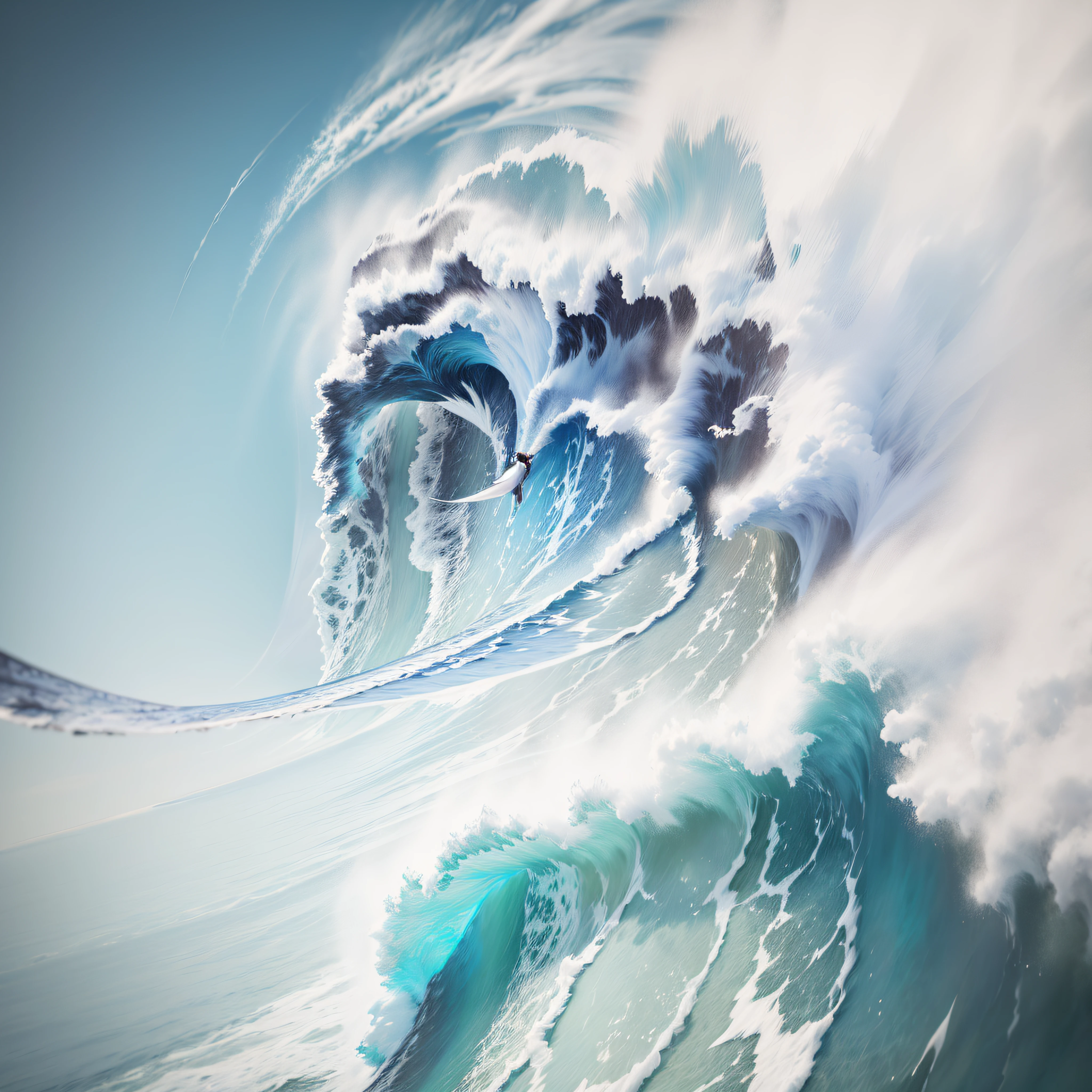 Faraway view,bird's eyes view,Wide blue sea,Huge waves,White spray,Masterpiece Photo