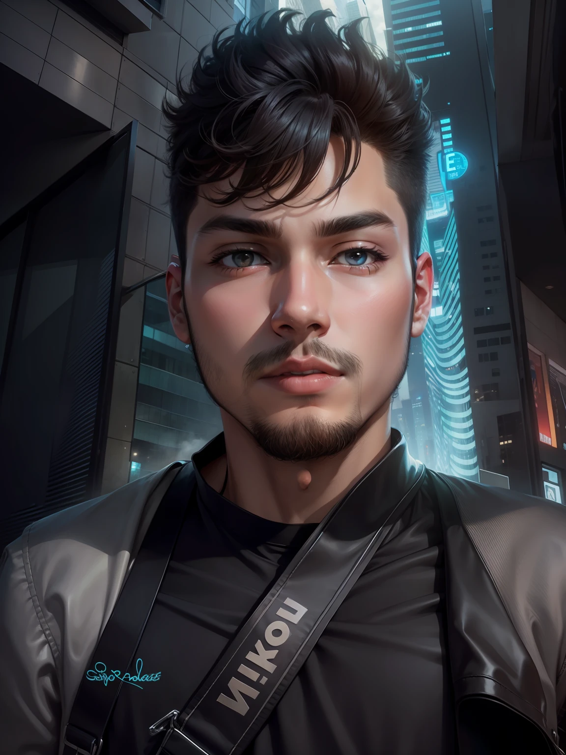 Real face, stylish boy, full image, city background