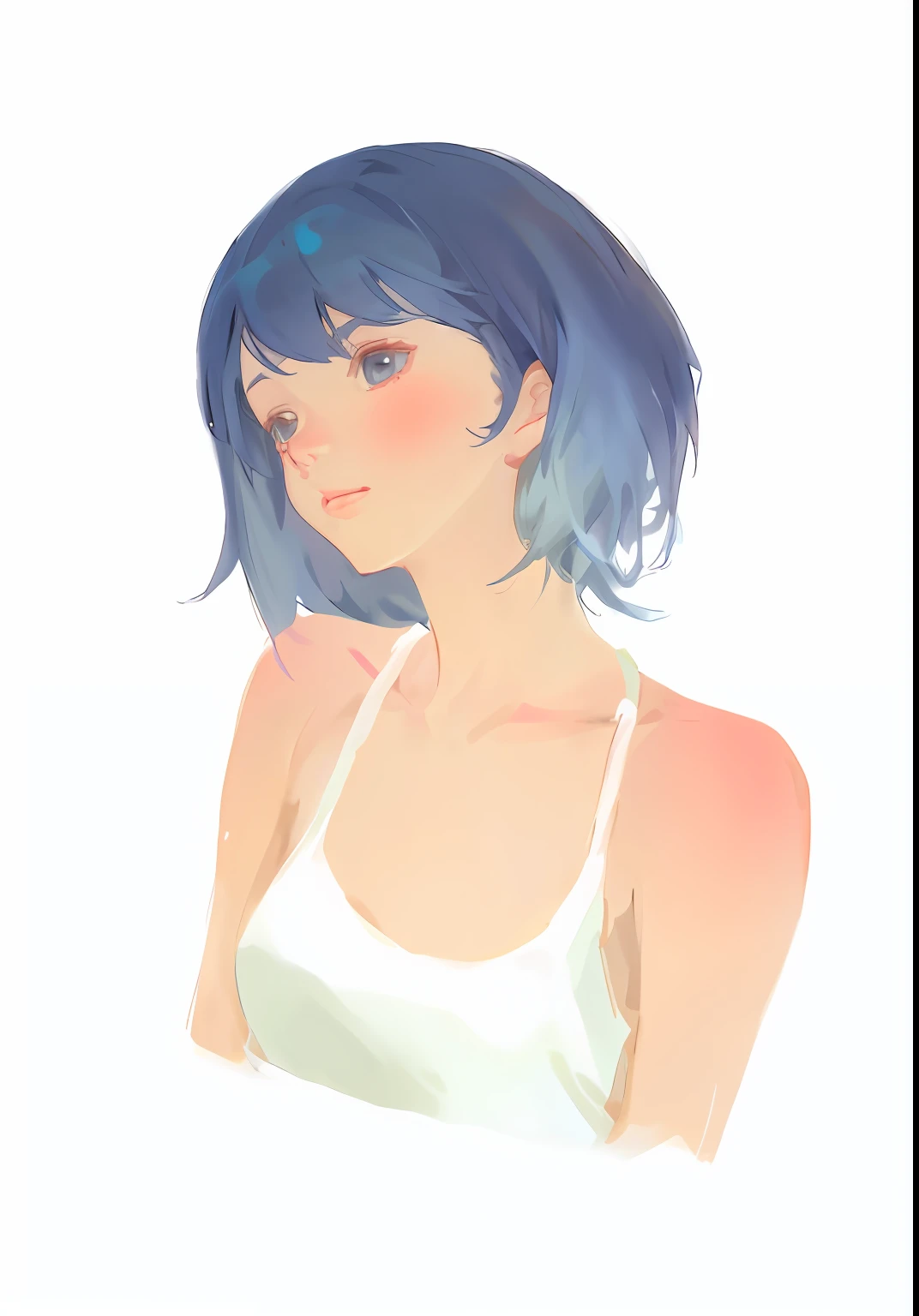 There is a woman with blue hair and a white shirt, drawn in anime painter studio, short blue haired woman, made with anime painter studio, Soft anime illustration, half-body portrait, 2d portrait, soft digital painting, Soft portrait, semirealistic anime style, Girl with blue hair, color study, pale bluish skin, Anime style portrait, anime portrait