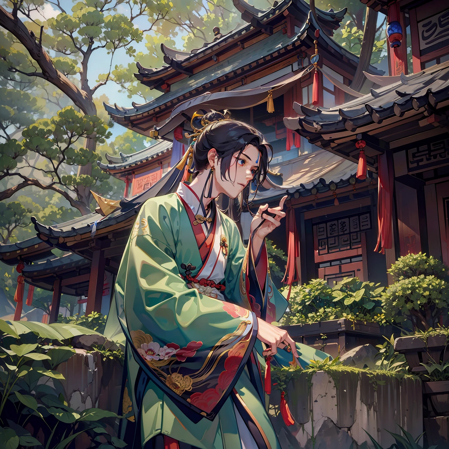 （A young man in a Taoist robe，One hand touches his head）
（Look down at your phone）
（A dilapidated Taoist temple）