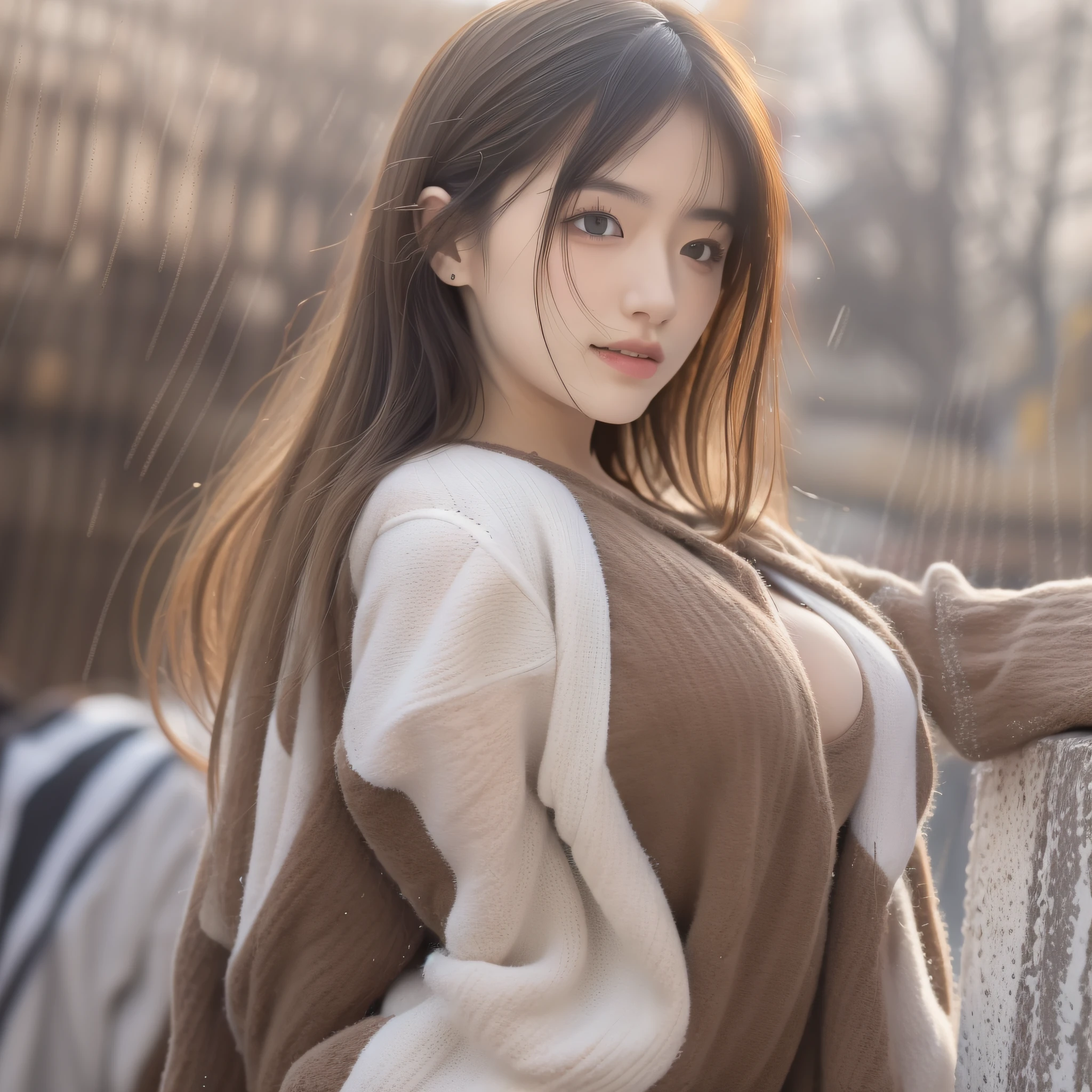 ((Best Quality, 8K, Masterpiece:1.3)), Focus: 1.2, Perfect Body Beauty: 1.4, Buttocks: 1.2, ((Layered Haircut, Breasts: 1.2)), (Wet Clothes: 1.1) , (Rain, Street:1.3), Bandeau Dress: 1.1, Highly Detailed Face and Skin Texture, Delicate Eyes, Double Eyelids, Whitened Skin, Long Hair