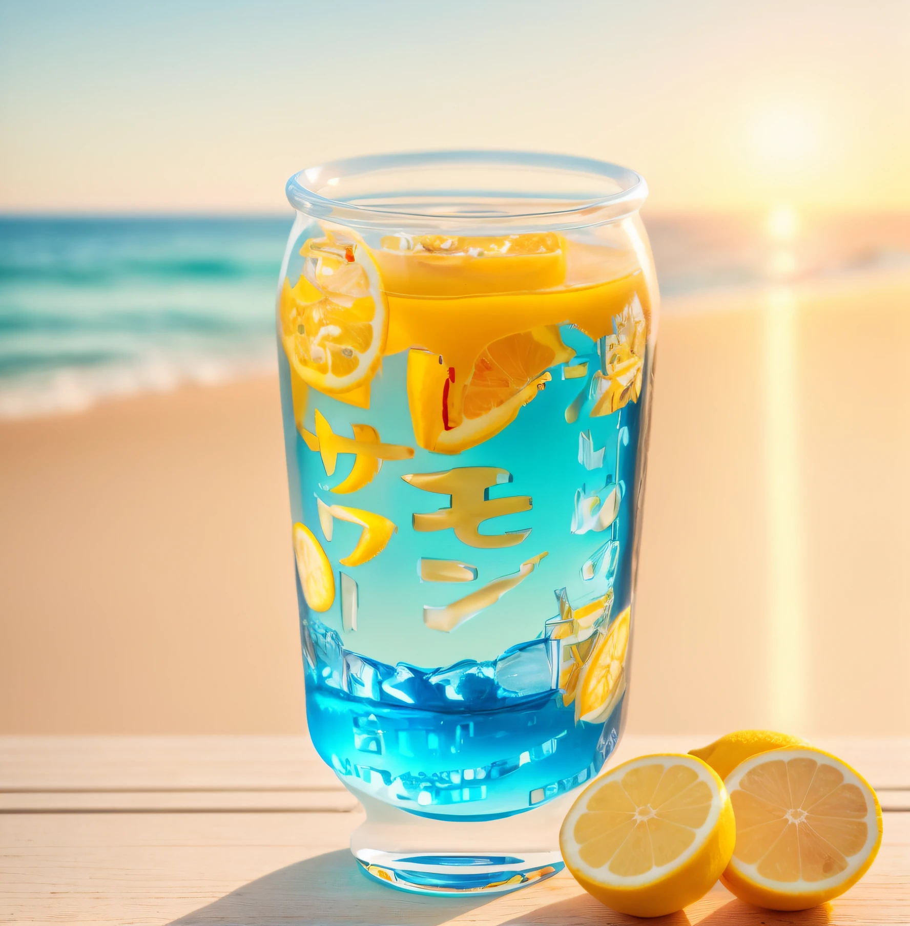 Images of the product,Filled cola,Light and composition for studio shooting,The background is the sea,lemons,relaxed,rays of sunshine,tmasterpiece,super detailing,Epic composition,hyper HD,high qulity,extremely detaile,offcial art,Unity8k wallpapers,super detailing,32k - v 6
