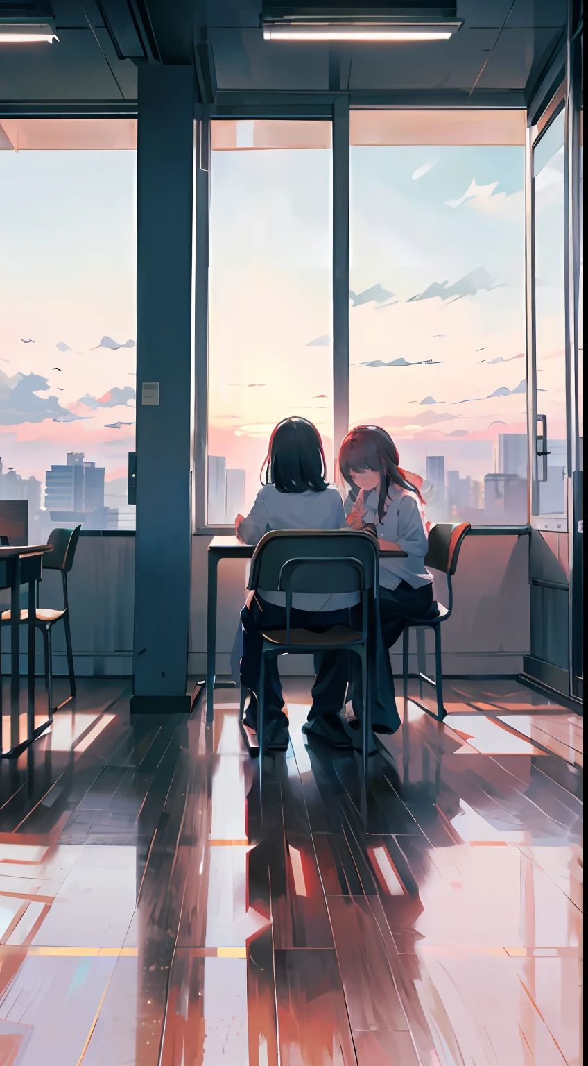 It was already close to four-thirty in the afternoon,The afternoon sun sets from the sky,Through tall floor-to-ceiling windows,Sprinkle diagonally on the side of the classroom。Classroom back row,Behind an empty wooden long table,Only two people sat with their heads down。