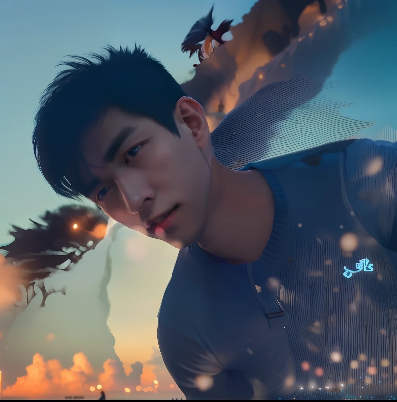 arafed man standing in front of the ocean with a white shirt, 1 7 - - old thin face, xintong chen, profile pic, south east asian with round face, jinyiwei, wenjun lin, qichao wang, yanjun chengt, cai xukun, zeng fanzh, zmonzheng, ryan jia