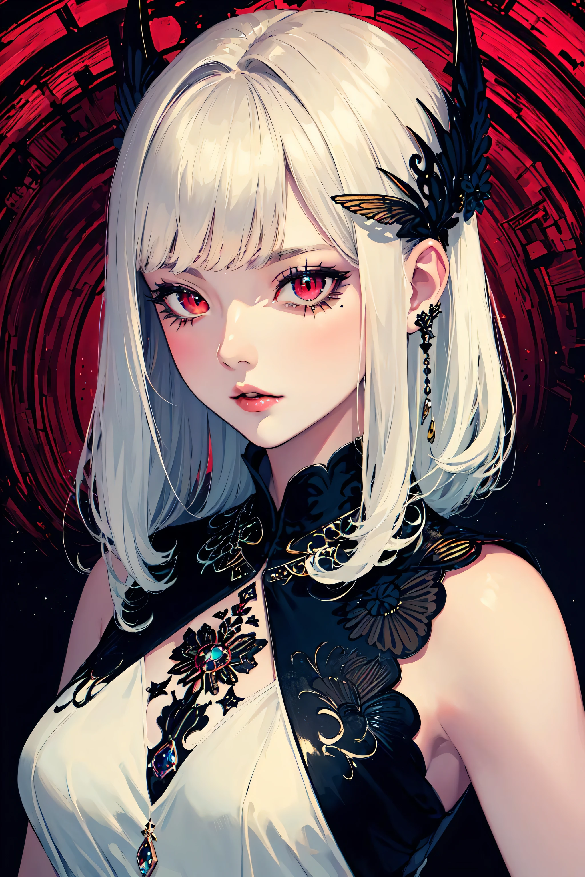 (masterpiece, top quality, best quality, official art, beautiful and aesthetic:1.2),
cateyes,1girl, solo,upper body,red eyes,
extreme detailed,highest detailed, optical mixing, playful patterns, lively texture, unique visual effect