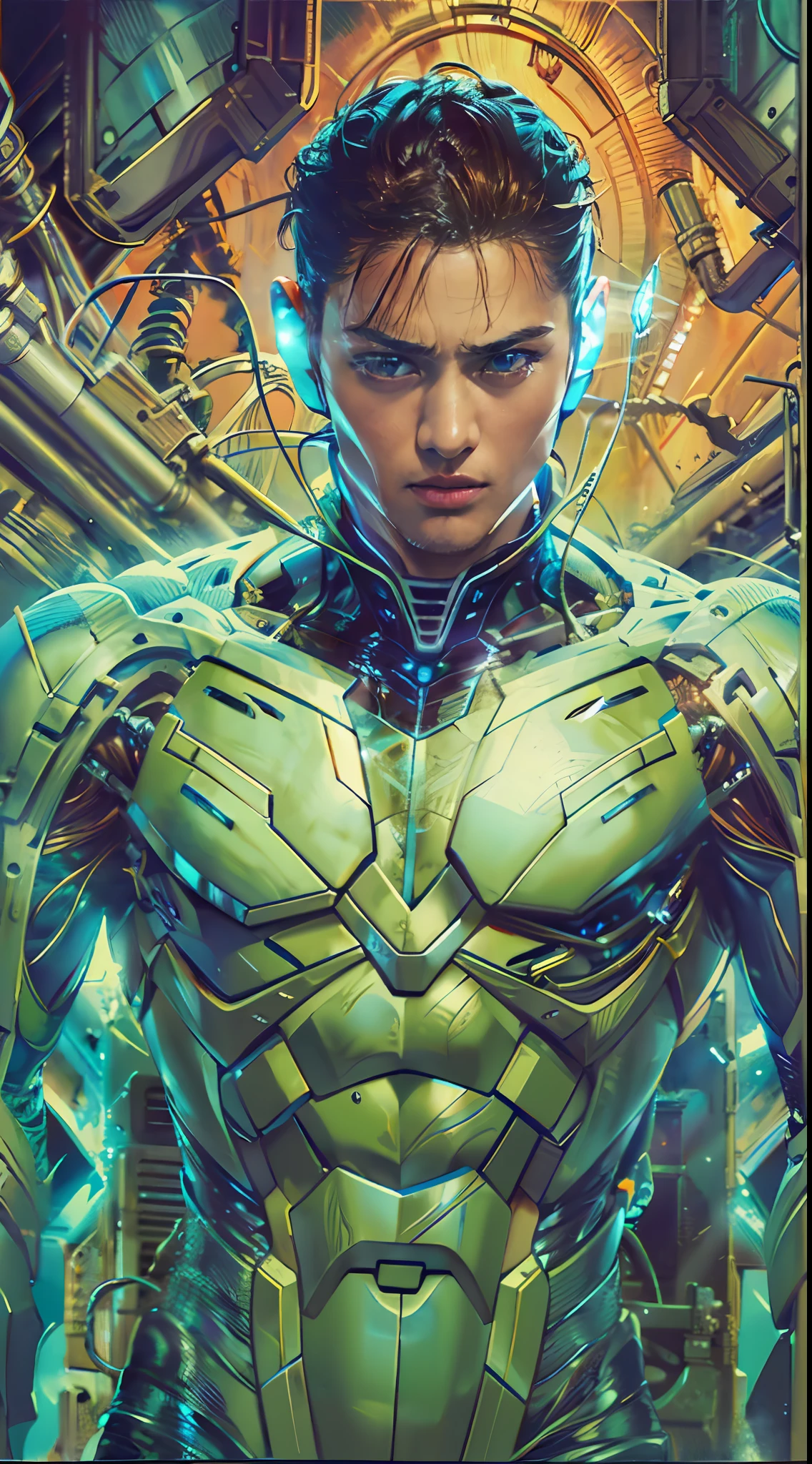 ((masterpiece)), ((best-quality)), ultra-detailed, electrifying, visually stunning, muscular twink man, possessed, alien symbiote, high-tech cryogenic chamber, starship, intricate machinery, complex machinery, gleaming transparent shields, pulsating lights, awe, wonderment, powerful form, stark contrast, alien intruder, vulnerability, strength, science fiction horror, thrilling, suspenseful, unforgettable journey, space and time,comic style, illustrated, line art, colored line art, flat color, 2D, watercolor, realistic, photorealistic, mature adult, oil painting, comic poste