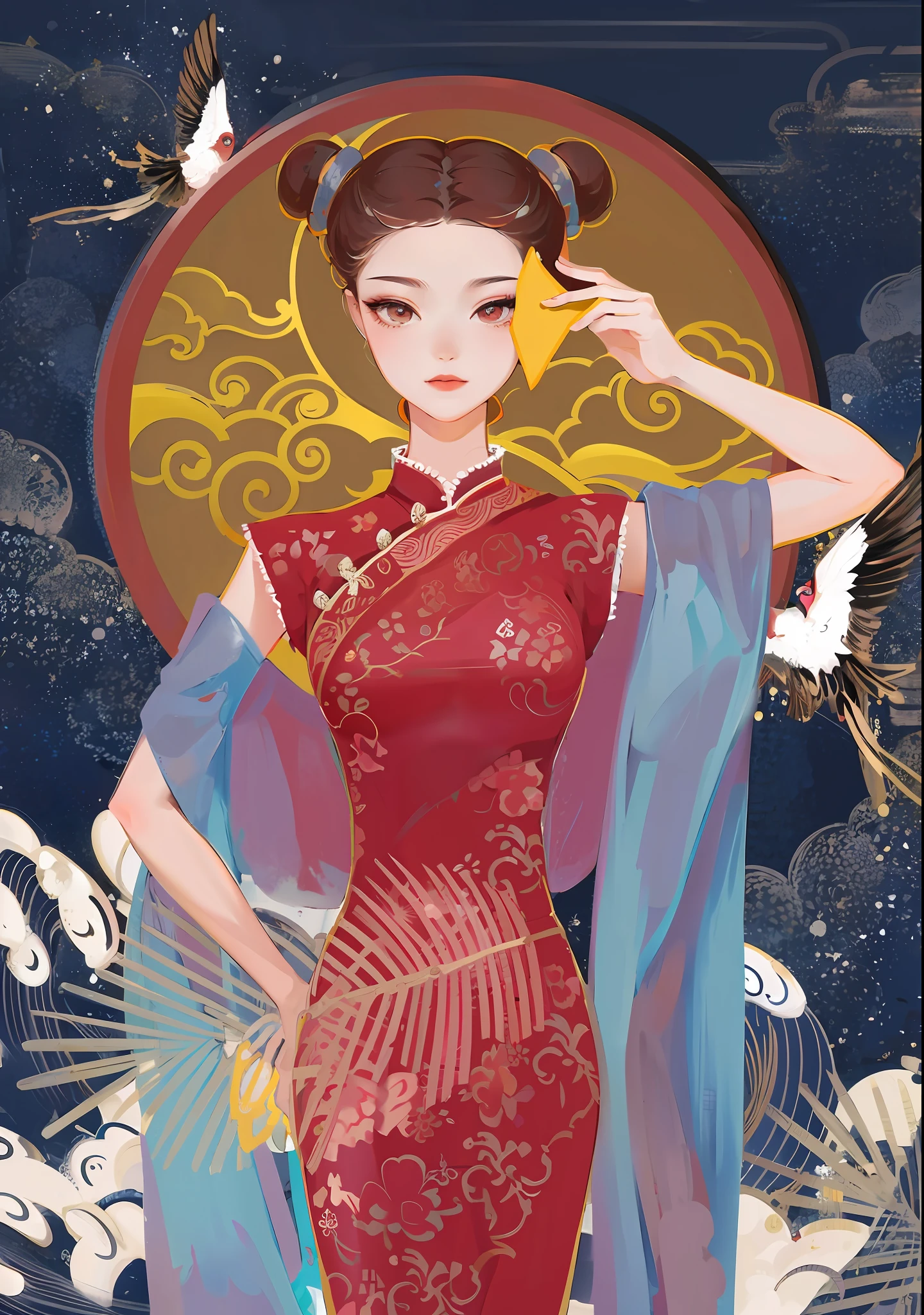 There was a woman in a red dress holding a cell phone, Inspired by Lan Ying, China Princess, Princesa chinesa antiga, Inspired by Qiu Ying, Palace , A girl in Hanfu, inspired by Xie Sun, inspired by Jin Nong, inspired by Park Hua, chinese empress, inspired by Xu Xi, Cheongsam, inspired by Lu Guang, an ancient Chinese goddess