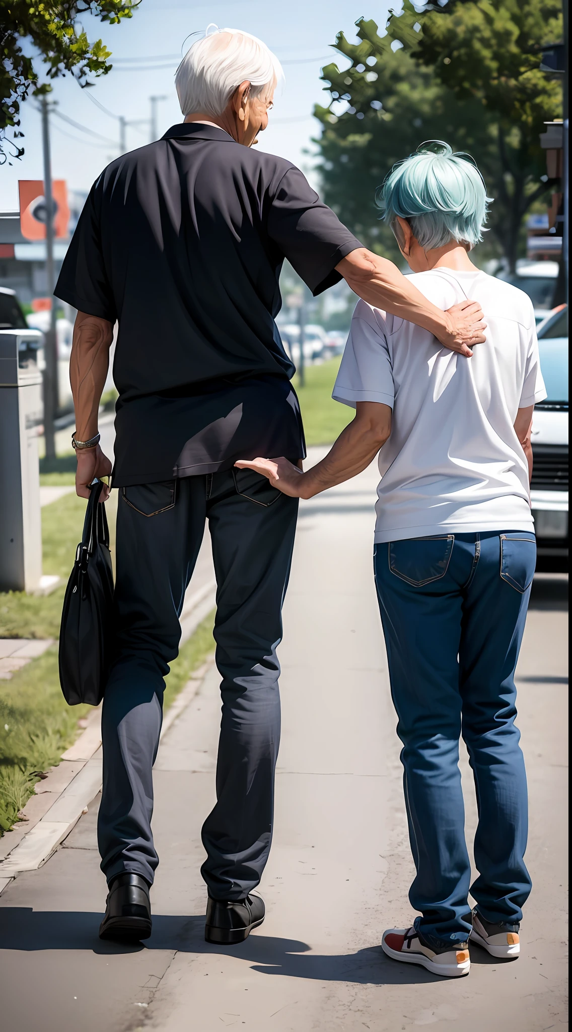 Elderly parents,Shun stumped his back,Face kindness