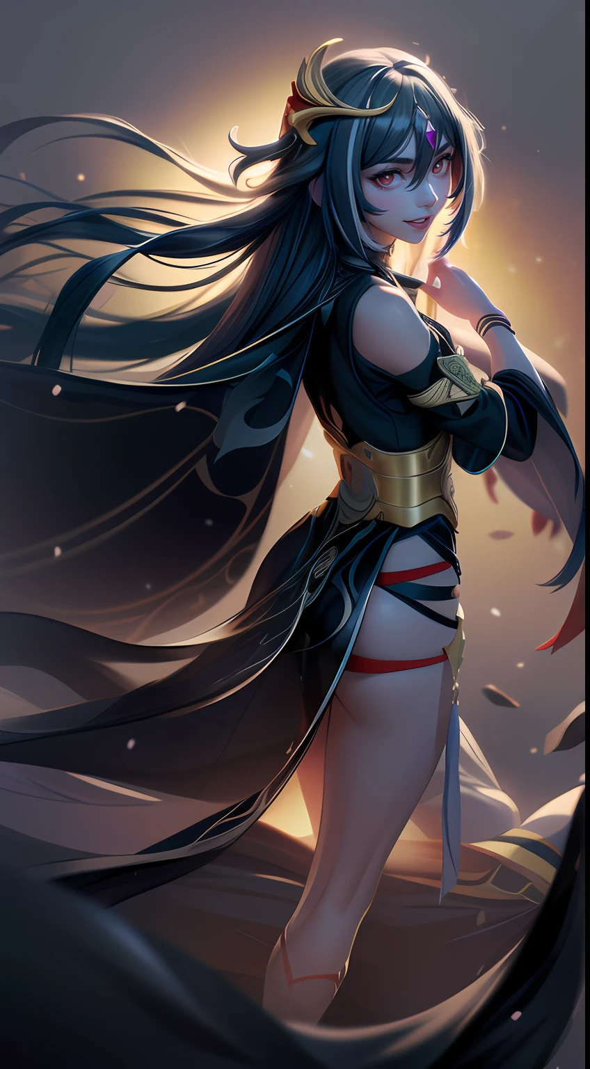 Best quality, Masterpiece, Ultra-detailed, Beautiful, A high resolution, Original,photorealestic,realisticlying, absurderes, Felt, 1girll, Solo, Long_Hair, Looking_at_peeping at the viewer, Smile,A bit obsessive-compulsive, bangs, Nero_Hair, Hair_decorations, Red_Eyes, Hair_between_Eyes, Chinese_clothes, uneven_Sleeves, :D, Simple background, White background, mitts, asymmetrical_Sleeves, Fingerless gloves, High quality, full body detailing, Golden ratio, RAW photo (Short straight black hair) (pale 20-year-old woman, short,head straight-looking at viewer, full bodyesbian, Perfect face, Amazing eyes, Vivid details, (skin with many details), (Dark), aurora, (Backlight: 0.5), Depth of field, Canon 5D, 50mm lens, f/4 aperture, (Super detail), Sharp focus, pastelcolor, 8K, consciousness, 8mm film food, War photography