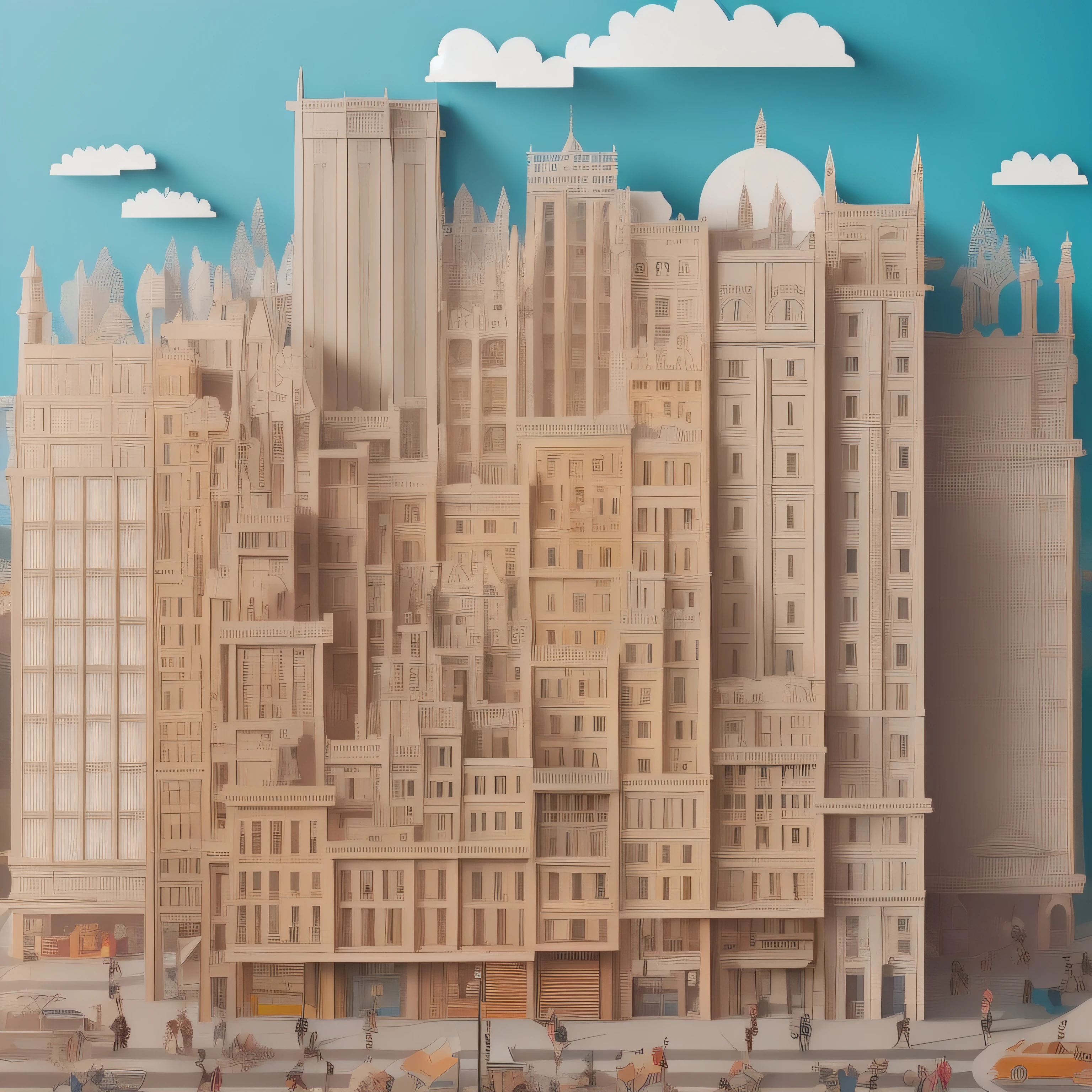 a paper building in street, a storybook illustration by Josef Navrátil, behance contest winner, generative art, quantum wavetracing, storybook illustration, behance hd