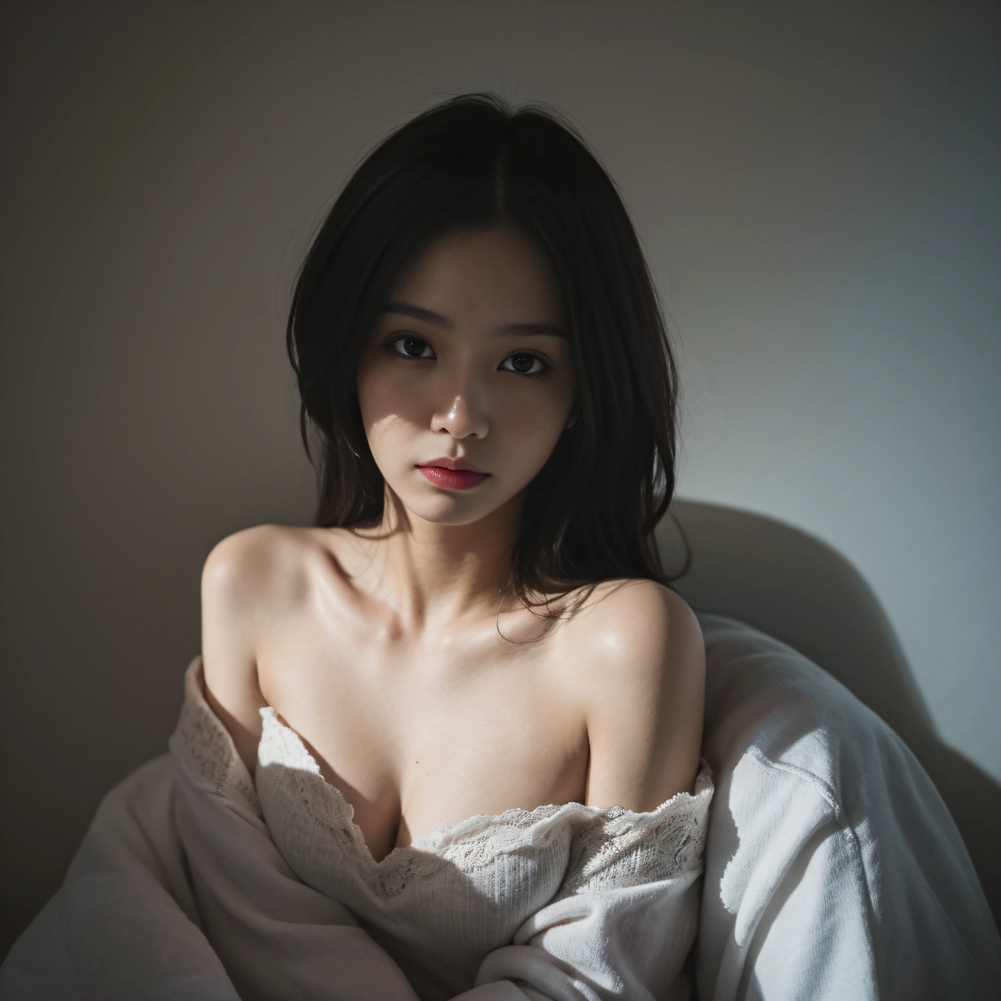 Best quality, masterpiece, ultra high res, (photorealistic:1.4), raw photo, 1girl, offshoulder, in the dark, deep shadow, low key, cold light --auto