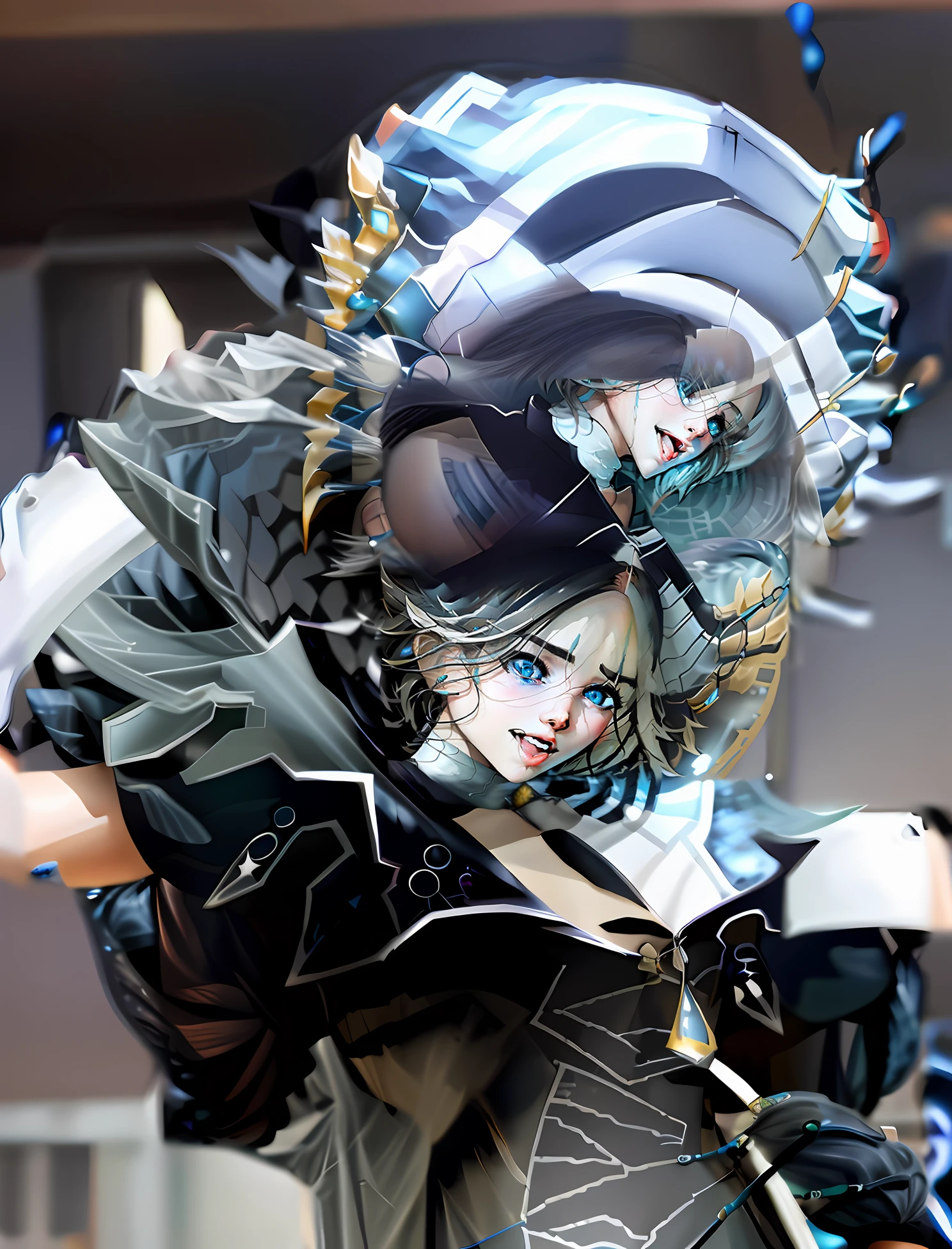 Silver hair and blue eyes,ssmile,Great masterpiece,Ultra-detailed,Gentle lady