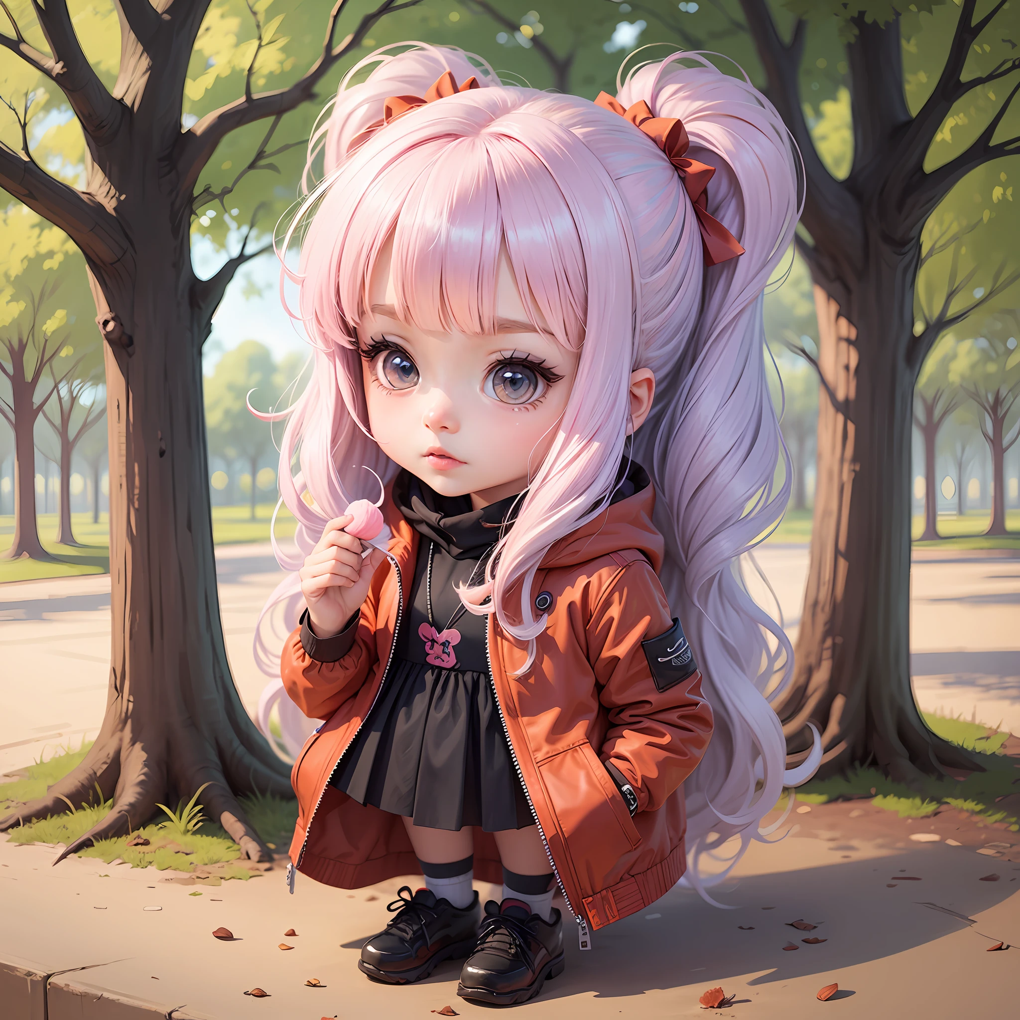 Illustration of girl in park with cotton candy, imagem estilo chibi. --auto --s2