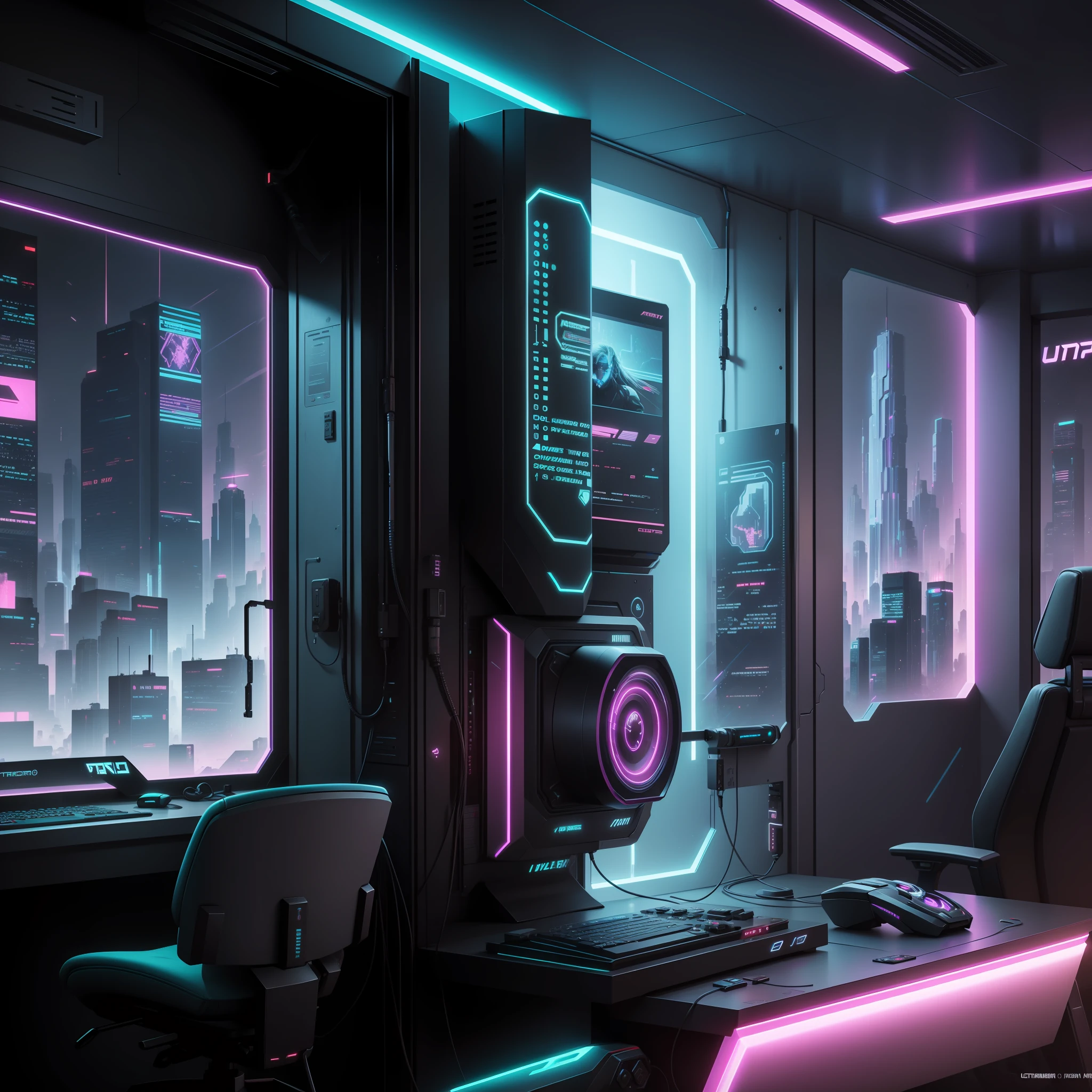 Cyberpunk wall, gaming room wall,8k ultra realistic futurestic technology wall,
