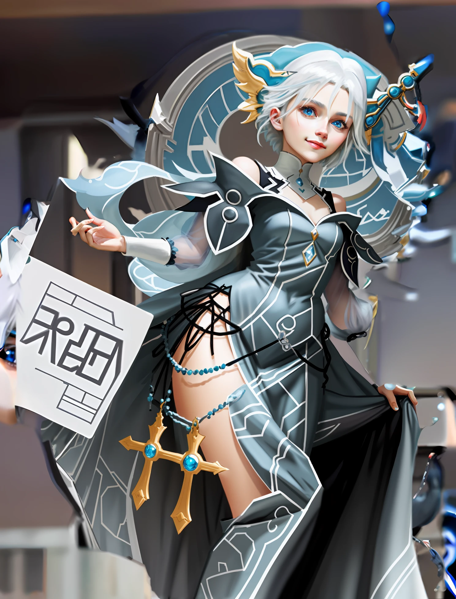 Silver hair and blue eyes，ssmile，Great masterpiece，Ultra-detailed，Gentle lady