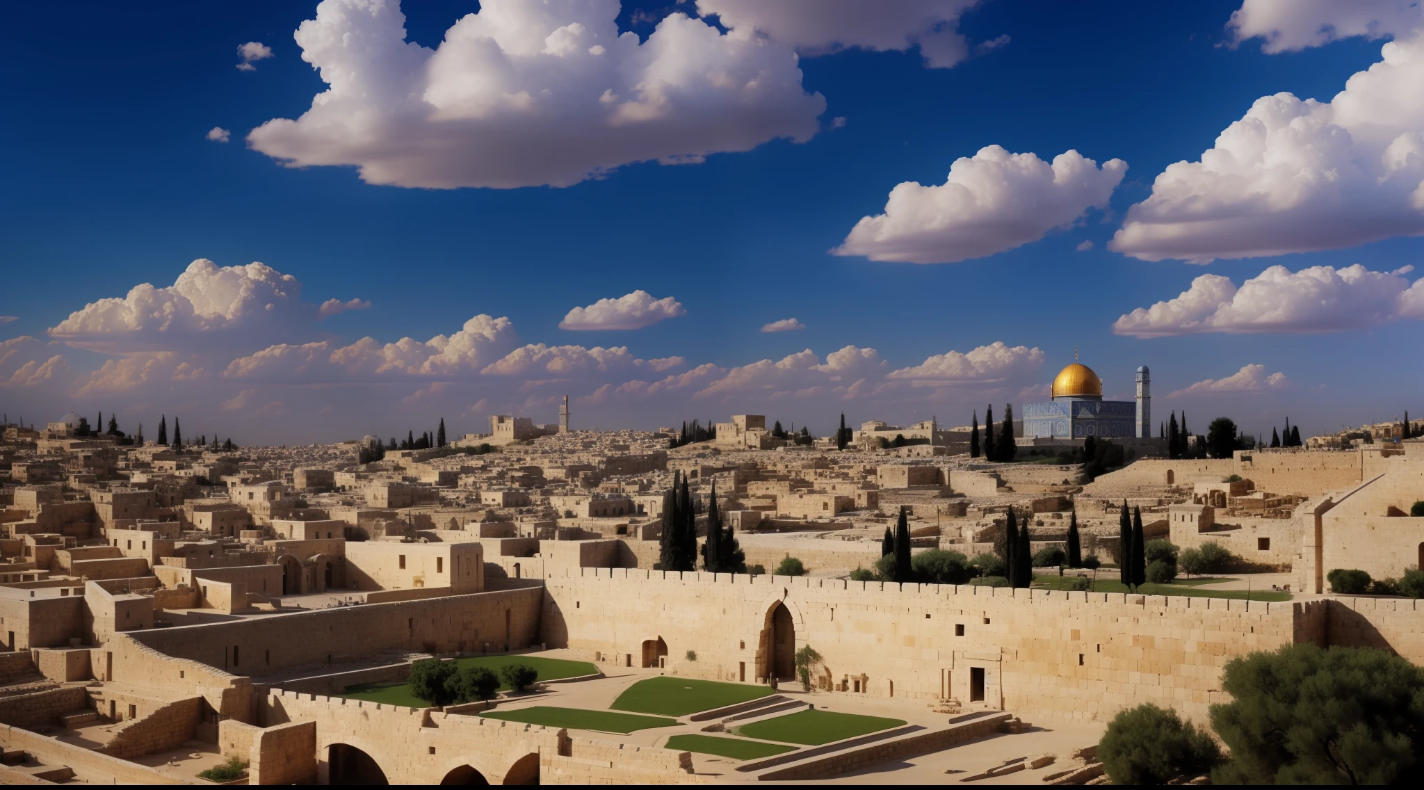 Ancient Jerusalem, of the time of Christ, imagem realista, sky with clouds, 16:9, 8K
