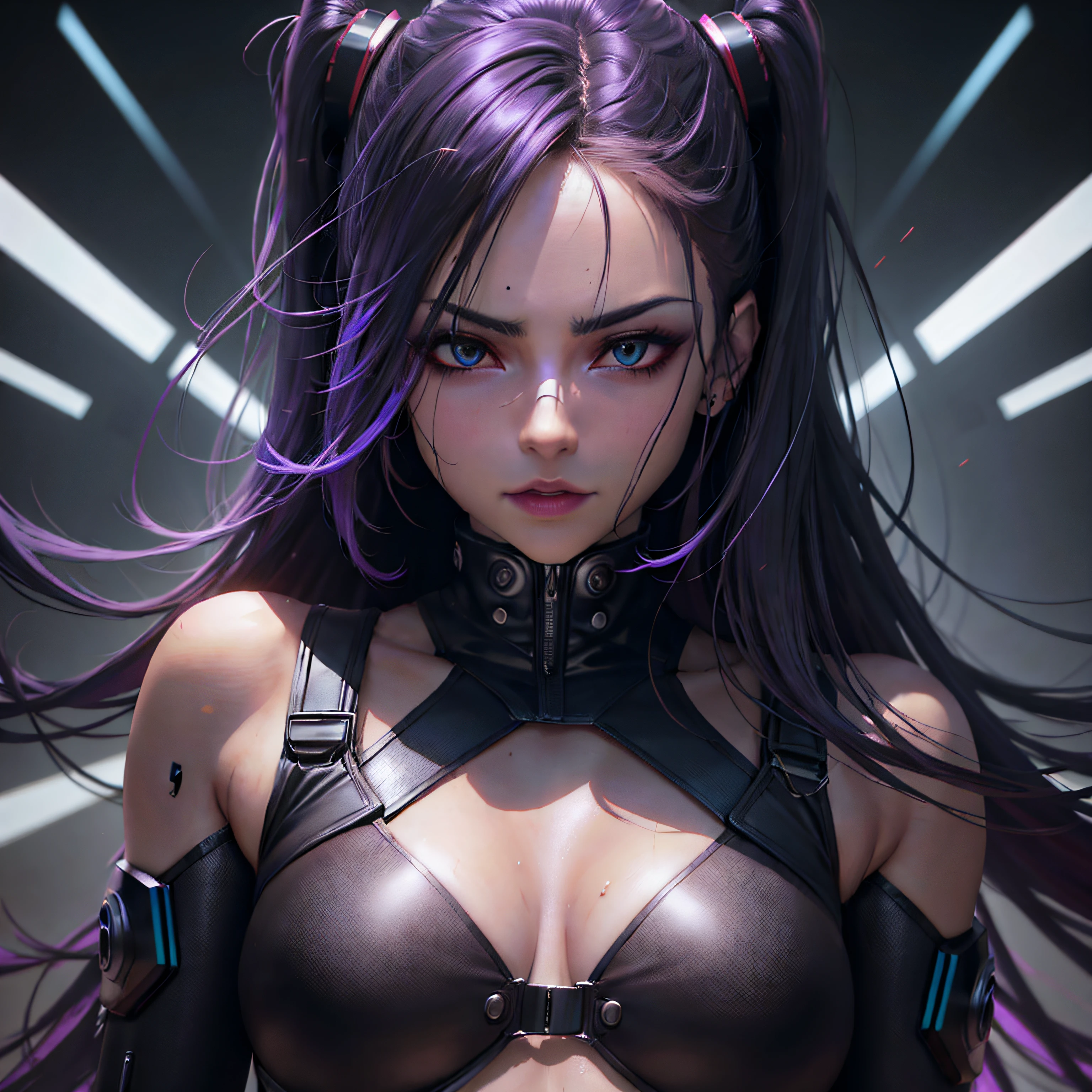 mulher arafed com cabelo roxo e roupas de couro preto posando para uma foto, arte digital do anime cyberpunk, garota anime cyberpunk, cyberpunk sonhadora, meninaime cyberpunk feminino, Ross Tran 8 K, cyberpunk digital - arte de anime, arte cyberpunk anime, cyberpunk menina bonitilo anime 4K, arte de anime cyberpunk, Artgerm extremamente detalhado, 3 d render arte do caractere 8 k