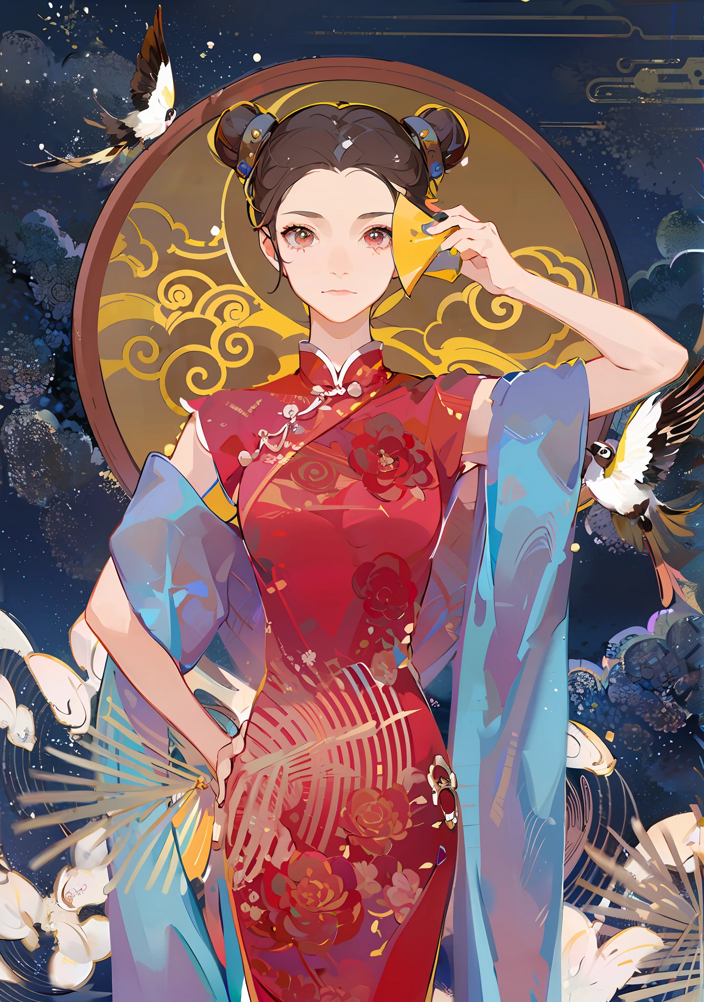 There was a woman in a red dress holding a cell phone, Inspired by Lan Ying, China Princess, Princesa chinesa antiga, Inspired by Qiu Ying, Palace , A girl in Hanfu, inspired by Xie Sun, inspired by Jin Nong, inspired by Park Hua, chinese empress, inspired by Xu Xi, Cheongsam, inspired by Lu Guang, an ancient Chinese goddess