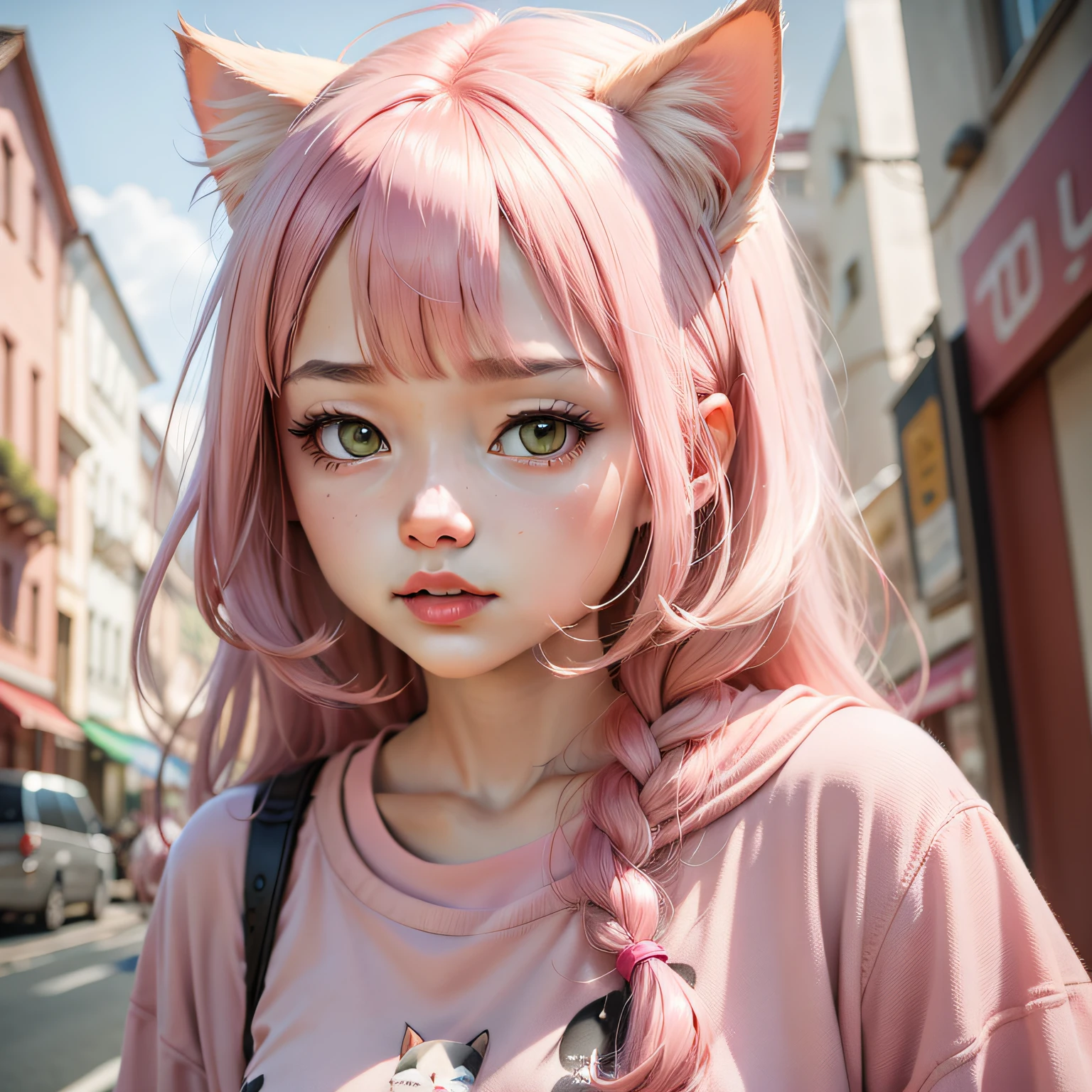 KT cat，Animate，Pink clothes，adolable，head portrait
