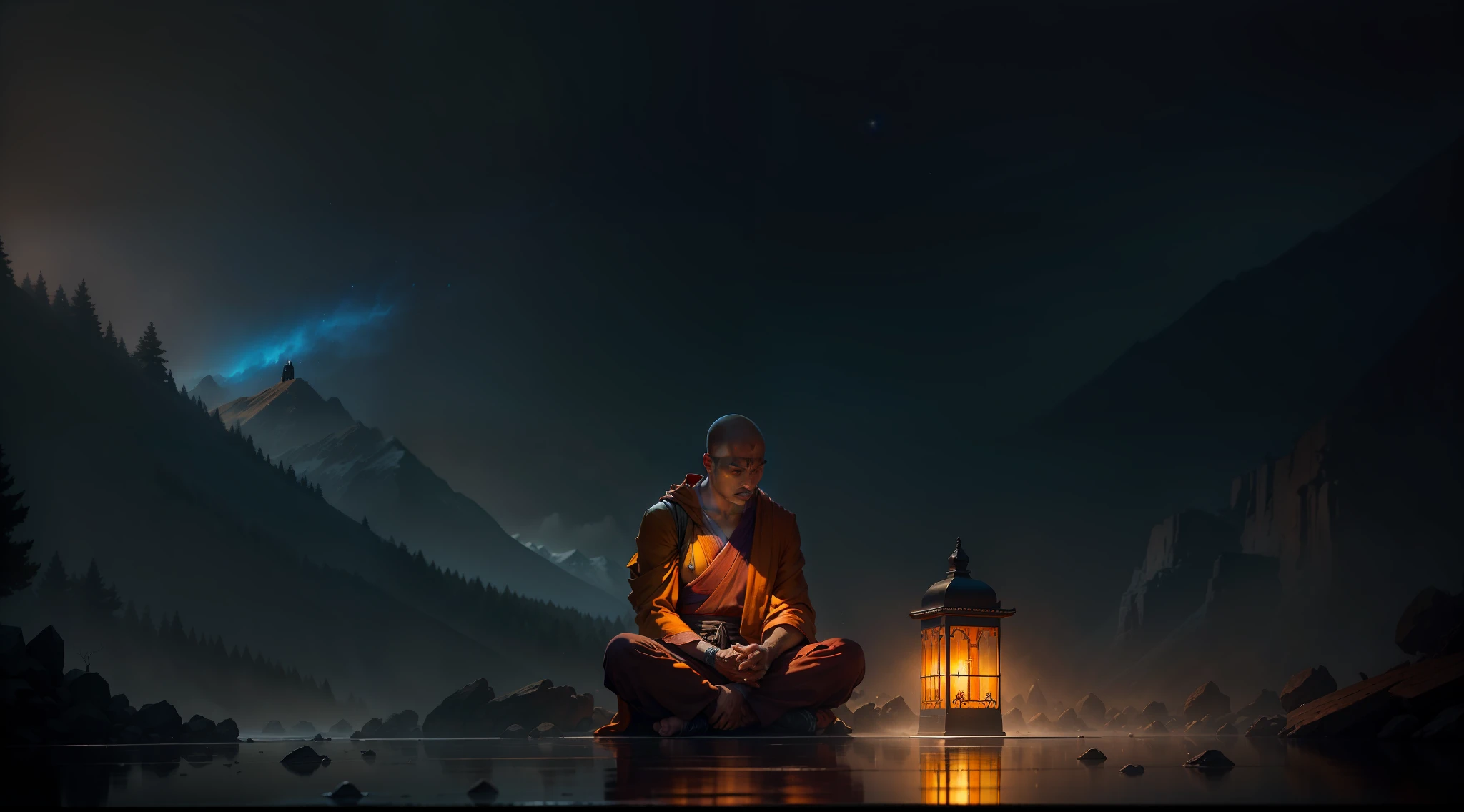 4 men Buddhist monk dressed as orange monks sitting on the ground in meditation position in a beautiful forest, montanhas, river and birds, raios de sol brilhantes no fundo, deslumbrante, emaranhado(tiro escuro: 1.4), 80mm, (tiro escuro: 1.4), 80mm, Epic realistic,, Paul Gauguin, van Gogh, arte de Greg Rutkowski e artgerm, soft Cinematic Light, Adobe Lightroom, Photolab, HDR, intrincado, altamente detalhado, (profundidade de campo: 1.4), (foto escura:1.22), cores neutras, (hdr:1.4), (cores silenciadas:1.4), (intrincada), (artstation:1.2), detalhes hiperdetalhados, Dramatic, intrincados, (technicolor:0.9), (rutkowski:0.8), cinemactic, detalhado, luz suave, sharper, exposure blending, medium shot, bokeh, (hdr:1.4), alto contraste, (cinemactic, azul-marinho e laranja:0.85), (cores silenciadas, cores fracas, tons calmantes:1.3), low saturation, (hiperdetalhada: 1.2), (noir:0.4), luz suave, sharper, exposure blending, medium shot, bokeh, (hdr:1.4), alto contraste, (cinemactic, azul-marinho e laranja:0.85), (cores suaves, cores fracas, tons suaves:1.3), low saturation, (hiperdetalhado:1.2), (noir:0.4), (detalhes intrincados:1.12), hdr, (detalhes intrincados, hiperdetalhados:1.15)