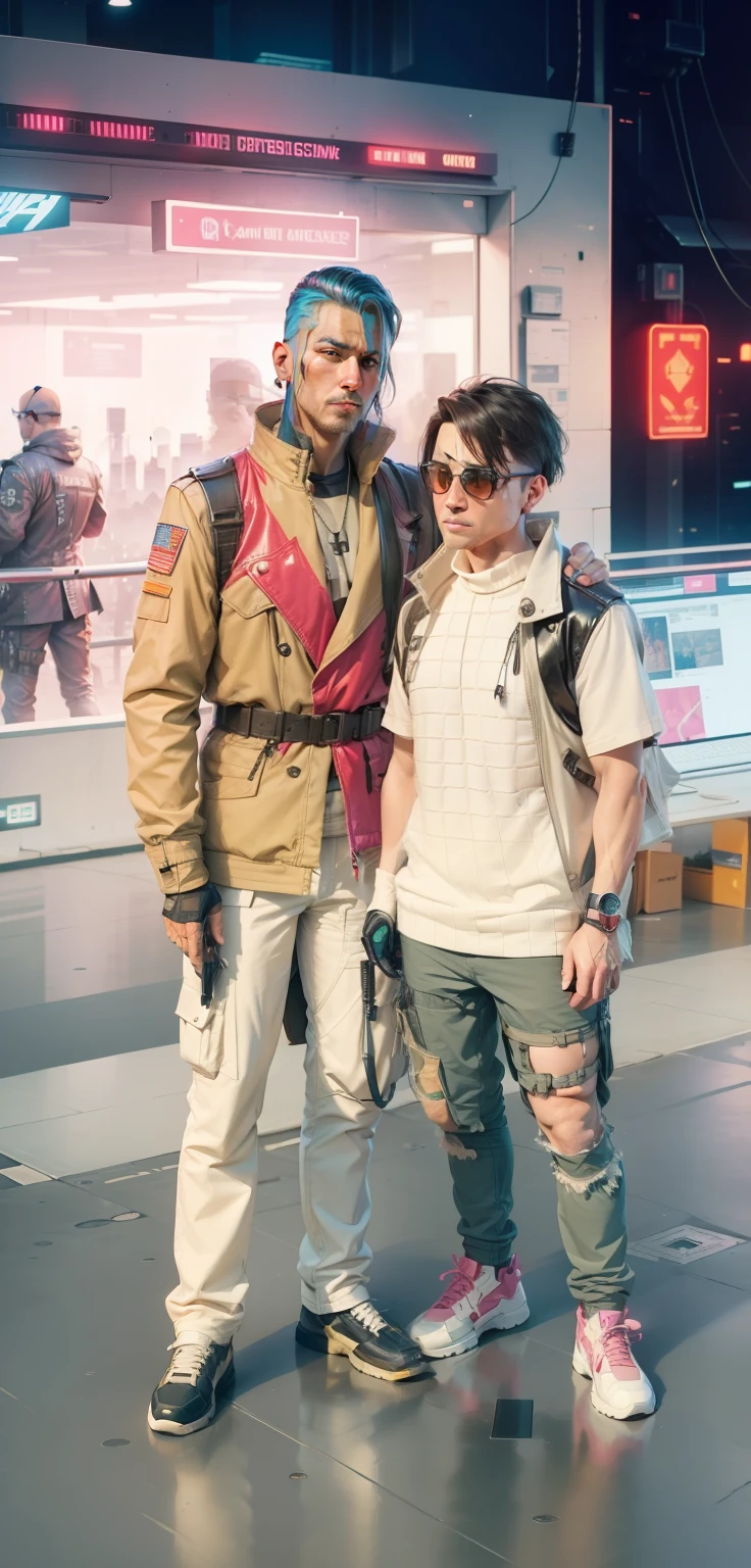 cyberpunk with one man cheap commander and civil man with back ground change