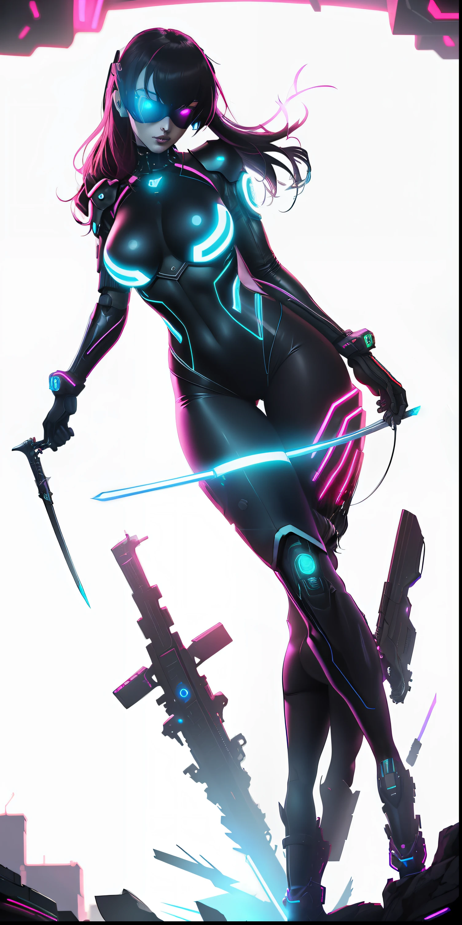 Woman in black suit holding sword and sword, Neon Armor, female cyberpunk anime girl, cyber noir, cyberpunk assassin, bright cyberpunk glow, Cyber Armor, Female cyberpunk, Cyberpunk Woman, scifi woman, Cyberpunk Hero, artgerm julie bell beeple, Cyberpunk Girl, Dressed in cyber armor, cyberpunk angry gorgeous goddess, Cyberpunk Knight