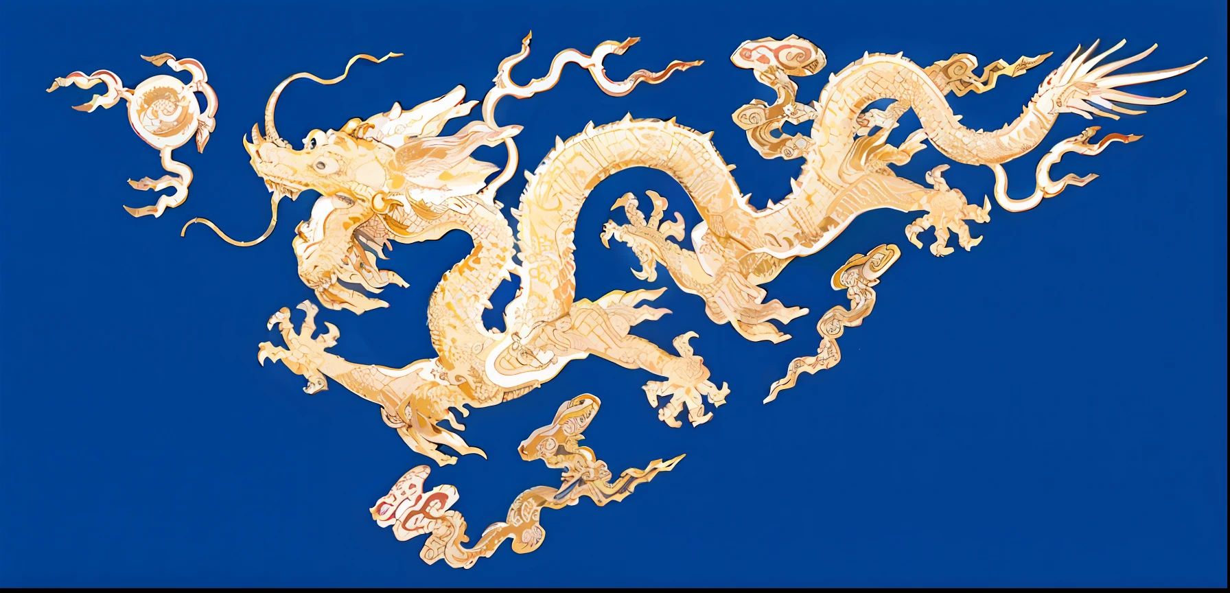 Dragon, a Oriental Dragons, Blue background, No Man, Simple background, Claws, Open mouth, Horns, Masterpiece, Best quality,Silk, gold thread embroidery,gold thread embroidery, Ancient Chinese fabrics, Features clearly visible embroidery textures and fine dragon scales and patterns,Dragon scales resemble fish scales, Shining with golden light,Extremely exquisite Suzhou embroidery artwork, Numerous awards