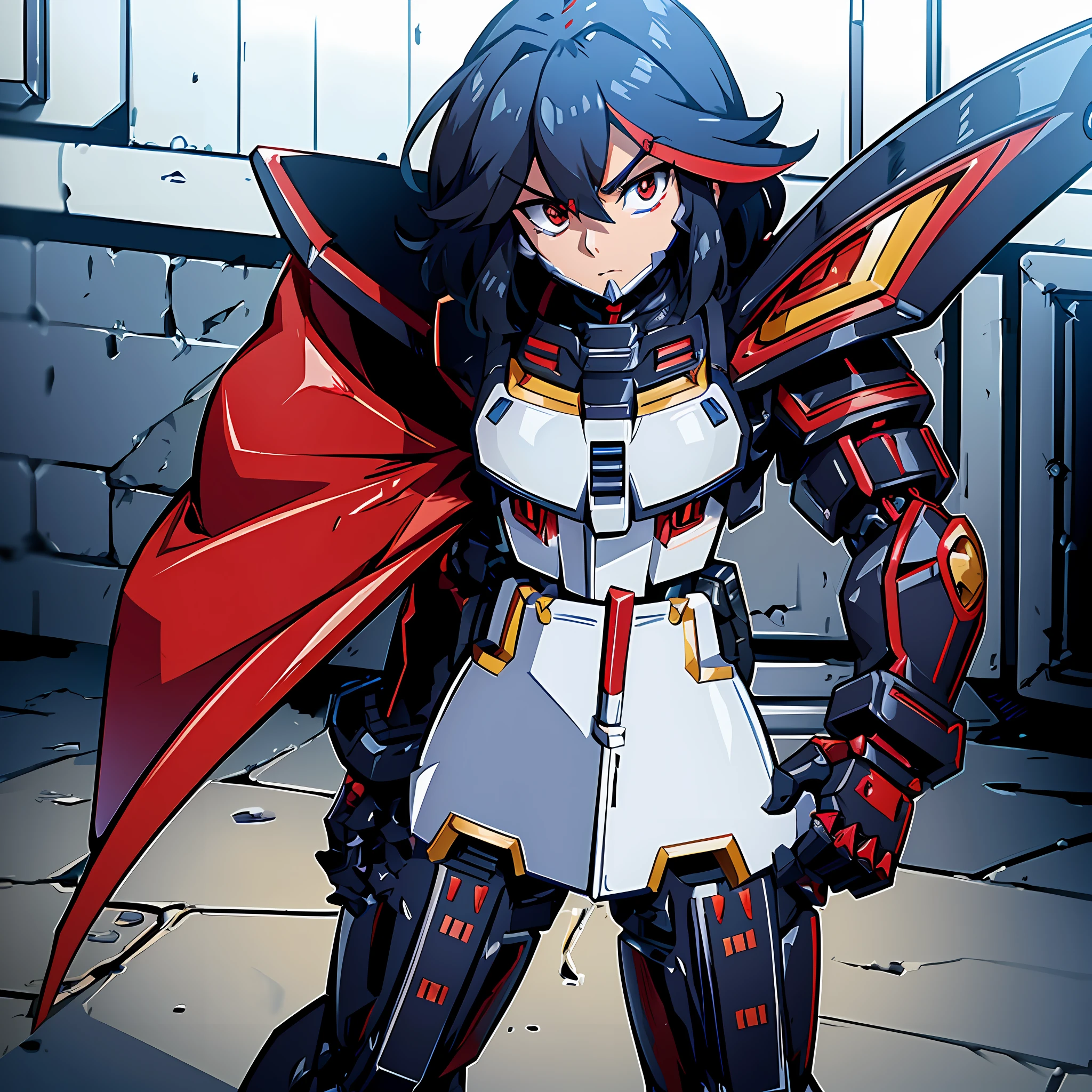 anime character with a sword and armor standing in a room, ryuko matoi, girl in mecha cyber armor, anime mech armor, gurren lagan, kill la kill illustration, attractive matoi ryuko, mechanized valkyrie girl, portrait of a female anime hero, modern mecha anime, kill la kill, anime manga robot!! anime girl, female mecha