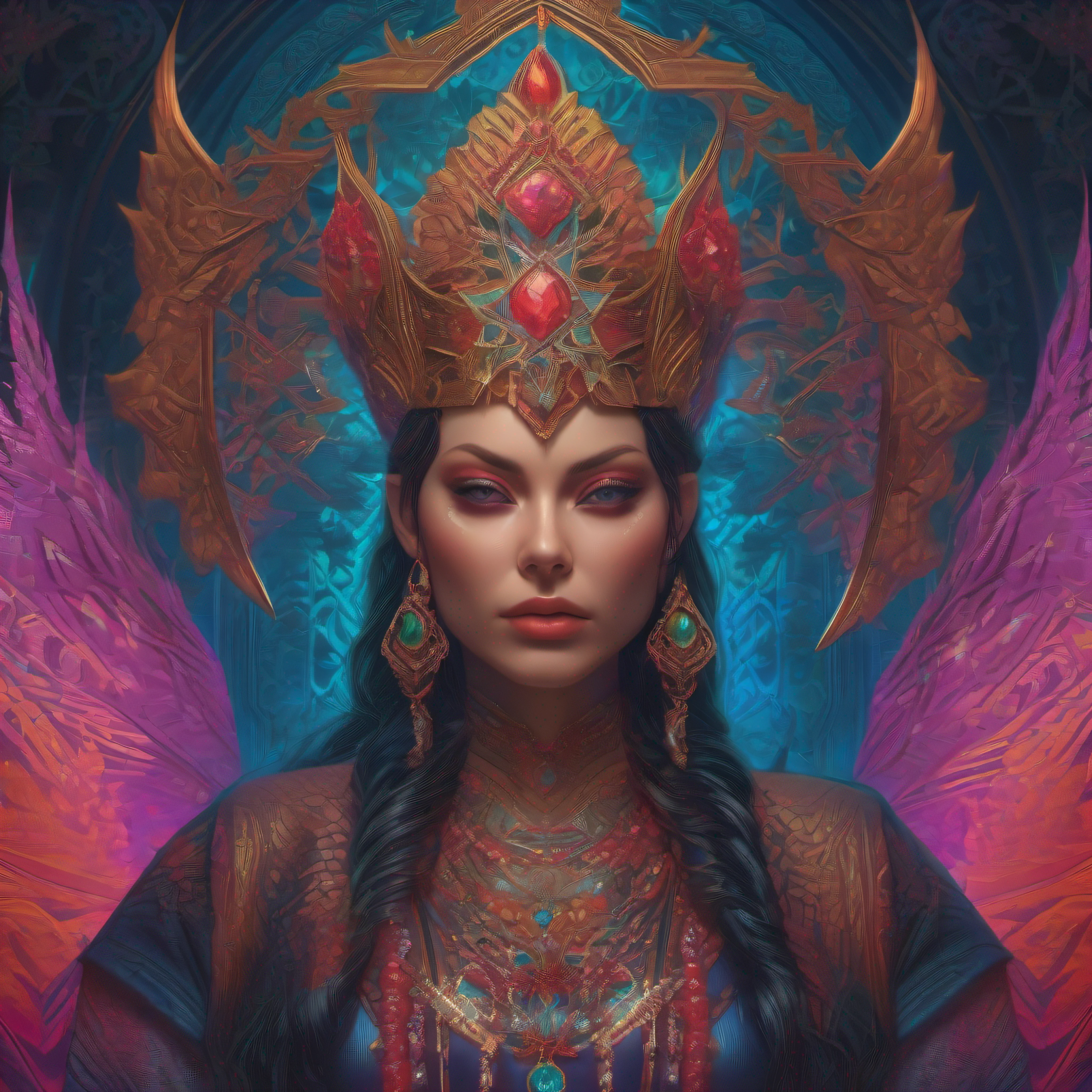 Satanic priestess Concept art portrait by Casey Weldon, Olga Kvasha, Miho Hirano, hyperdetailed intricately detailed gothic art trending on Artstation triadic colors Unreal Engine 5 detailed matte painting, deep color, fantastical, intricate detail, splash screen, complementary colors, fantasy concept art, 8k resolution, gothic deviantart masterpiece