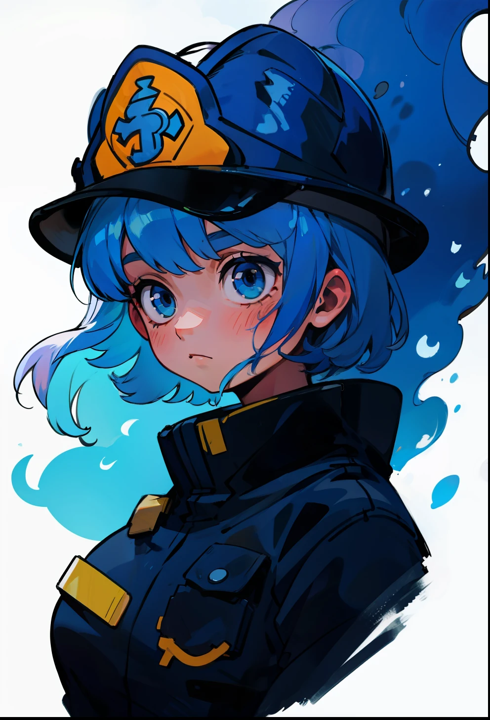 Blue hair, 1Girl, Firefighters