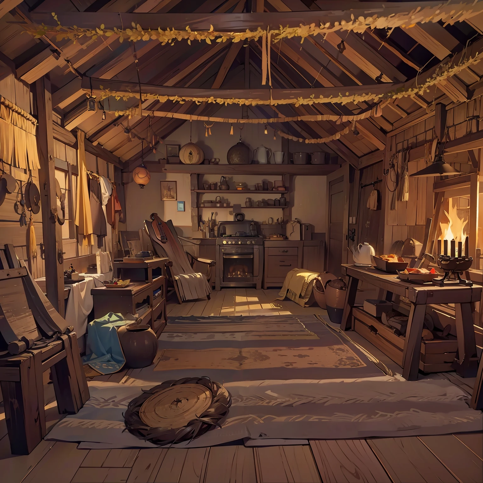 (A thatched hut)
(Scenes inside the house)
(game style)