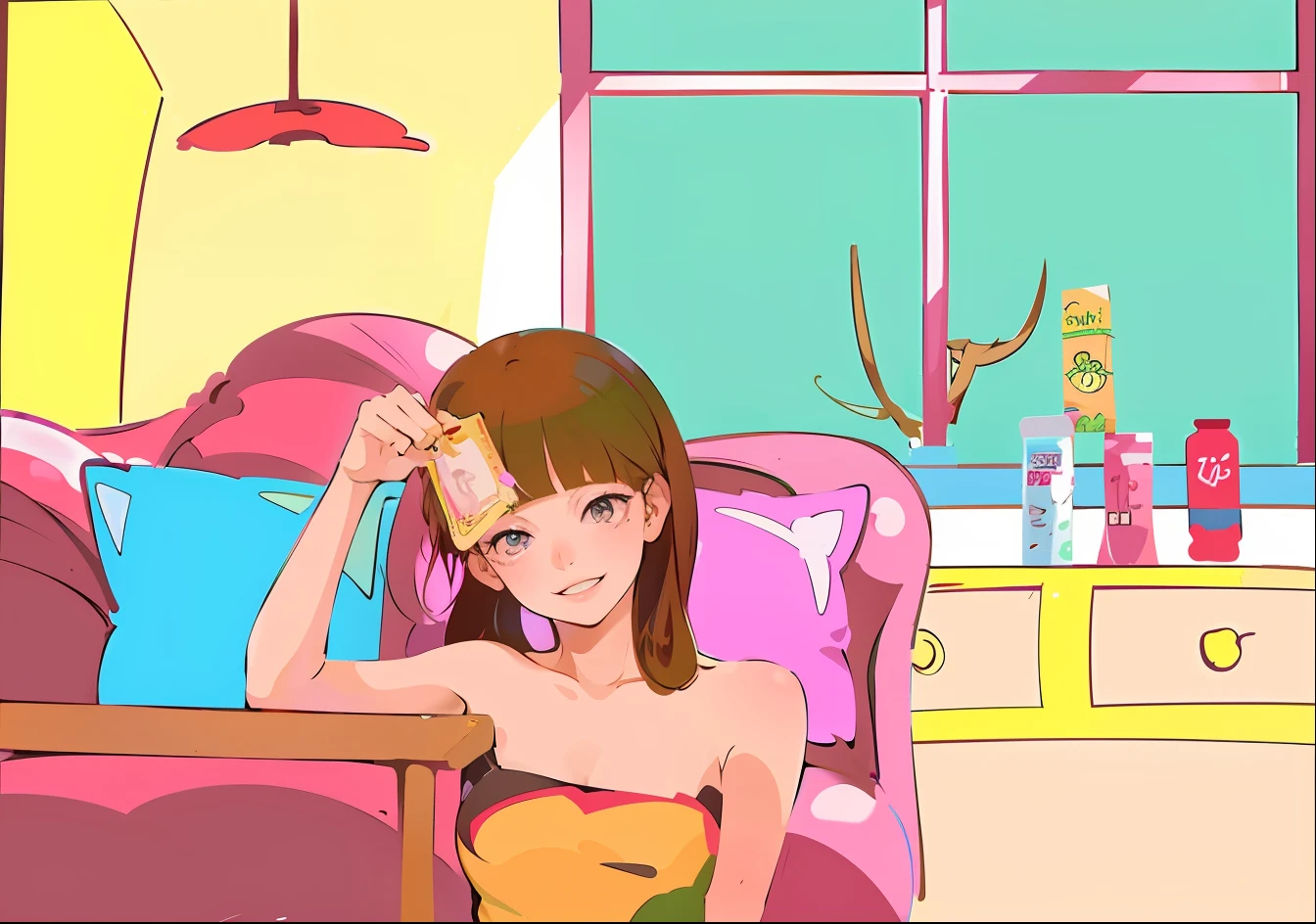 Caricature of a woman sitting in a bedroom chair, drawn in anime painter studio, made with anime painter studio, lofi-girl, in the art style of 8 0 s anime, sitting in her room, ; visual novel, Soft anime illustration, lofi girl aesthetic, art deco outrun anime aesthestic, aya takano color style, Retro anime girl