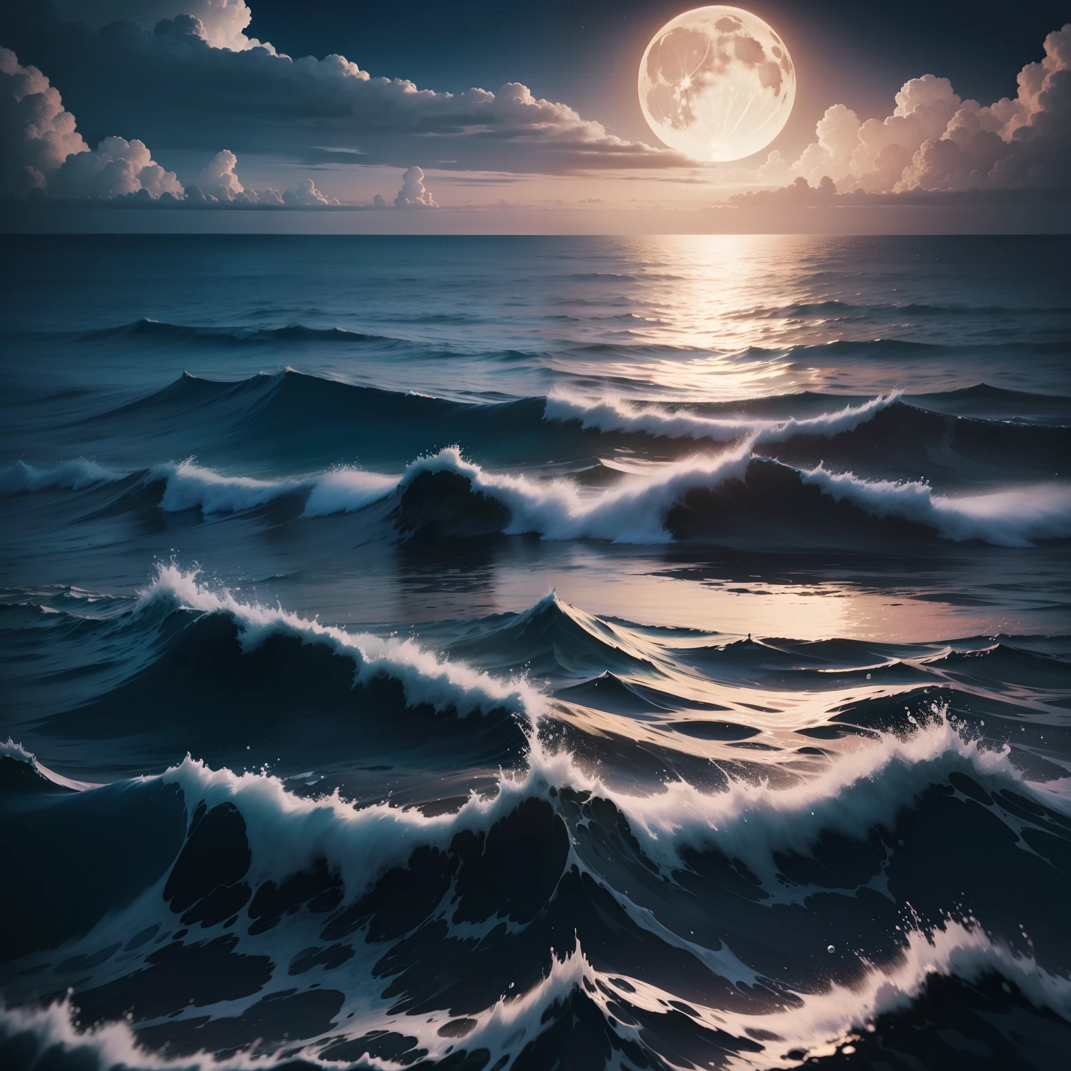 nigth,themoon,sea surface,Clouds