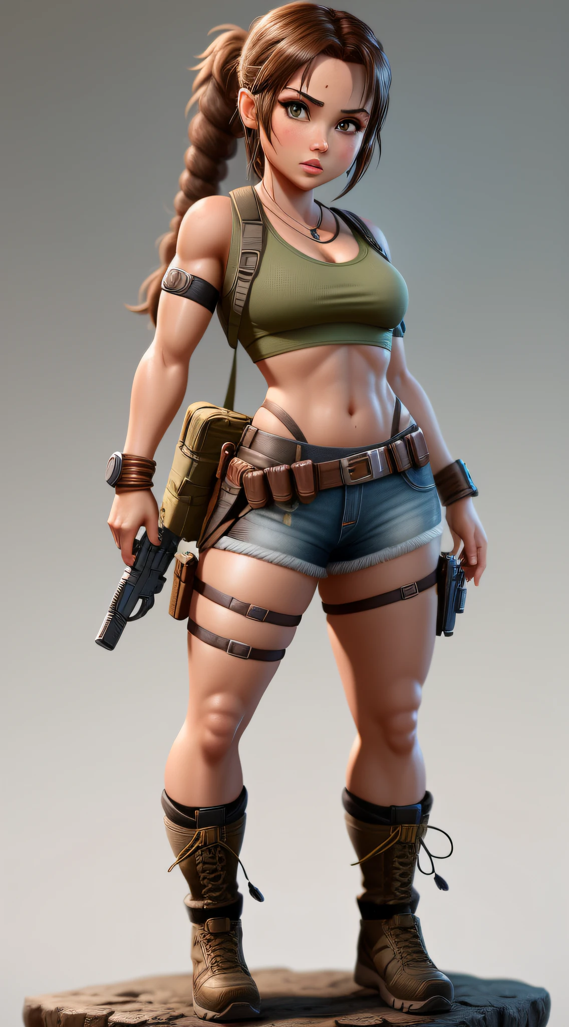cute little lara croft from tomb raider game, chibi, ultra detailed, pixar design, 4k, uhd, studio lighting, full body, beard, bald, modern disney style