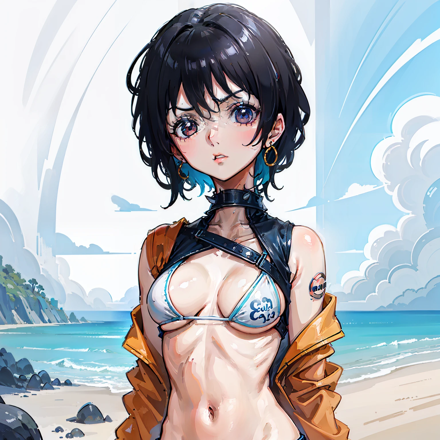 ((Doll)), obra prima, random pose, radom background, Arte minimalista, detalhado, arte minuciosa, sem defeitos, foco no personagem, detailed cenary, corpo proporcionando, rosto bonito, corpo bonito, desenho animado, arte anime, arte perfeito, perfeccionismo, (1girl), (solo), (((max quality))), (mulher adulta), ((((praia))))
