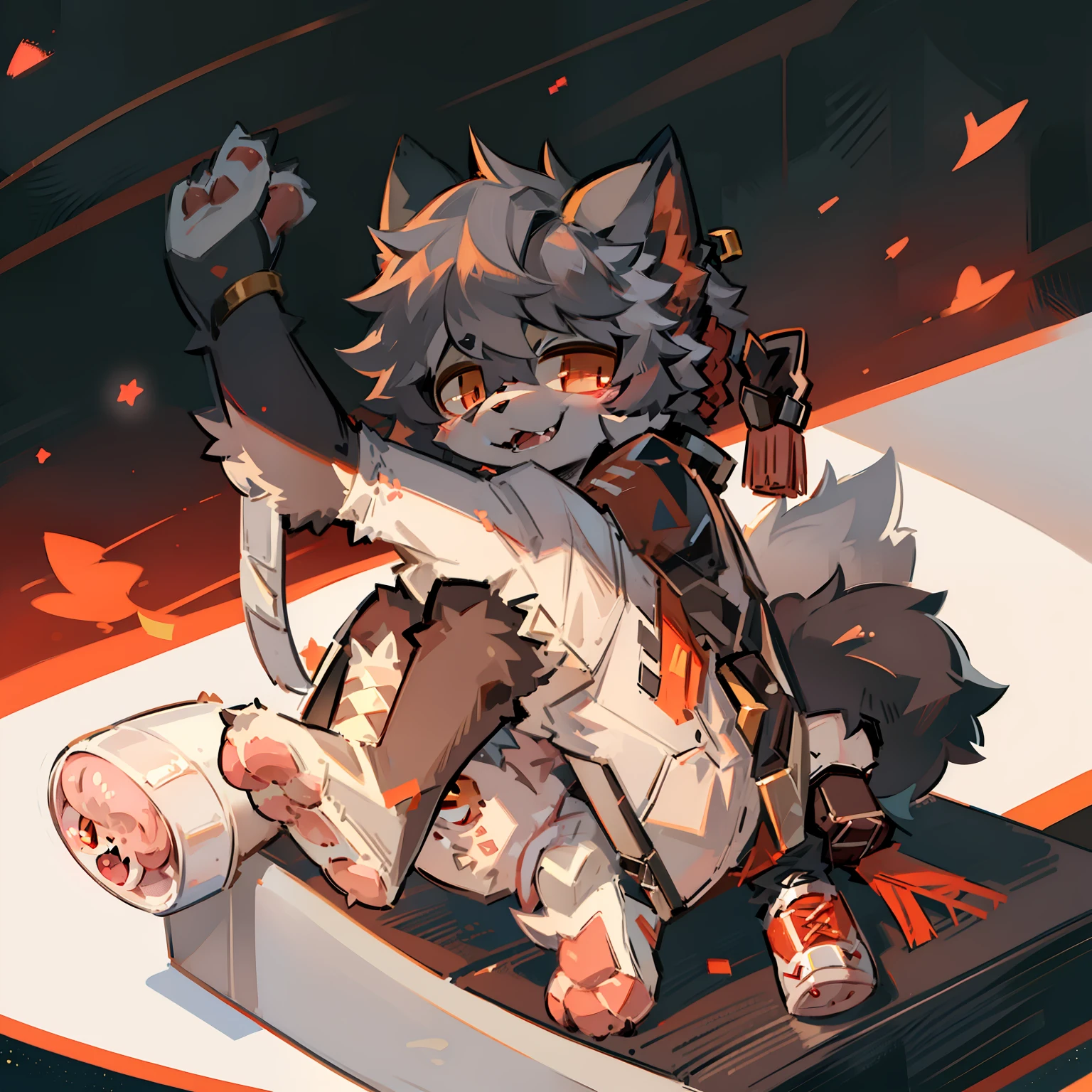 A cute little beast too, hairy pubic, Sell cute tricks, Gray hair, Race wolves, Red-eyed, Loli wind, The pink meat pad appears, Cute tail, masterpiece, high quality, anatomically correct, retina