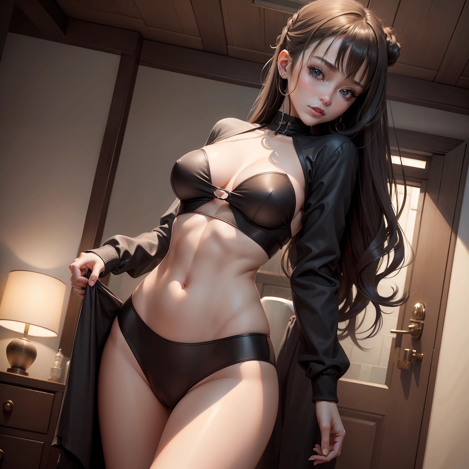 ((top-quality、8k、masuter piece:1.3))、1 female、 Beautiful girl emphasizing slender abs:1.3、(Hairstyle Random、 爆乳:1.2)、Plain clothe:1.2、inside the house、Ultra-fine face、A detailed eye、swim wears