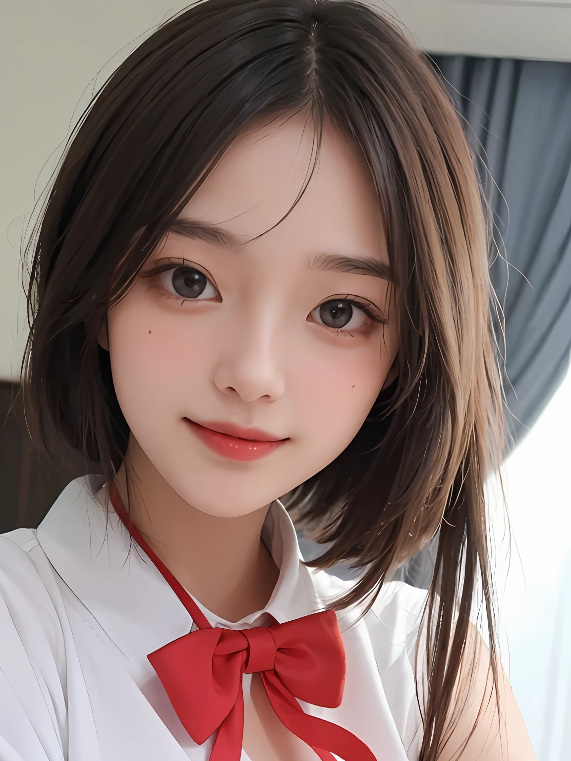 人物：Real people，Peerless beauty，cute female child，solo person,(((A girl with Hashimoto's facial features))), countenance：Delicate and beautiful facial features，Oily red lip，A sweet smile，ssmile，Smile without showing your teeth，Pure，Blushing face，Beautiful CG， Body：Delicate skin，Shiny，Moisturizes skin， dressed in：（（bunnygirl）），（Pink translucent top 1.5），（Blue and red）Smart bow tie，button to undo the picture quality：Highest image quality，tmasterpiece， Faraway view， Rating：Safety