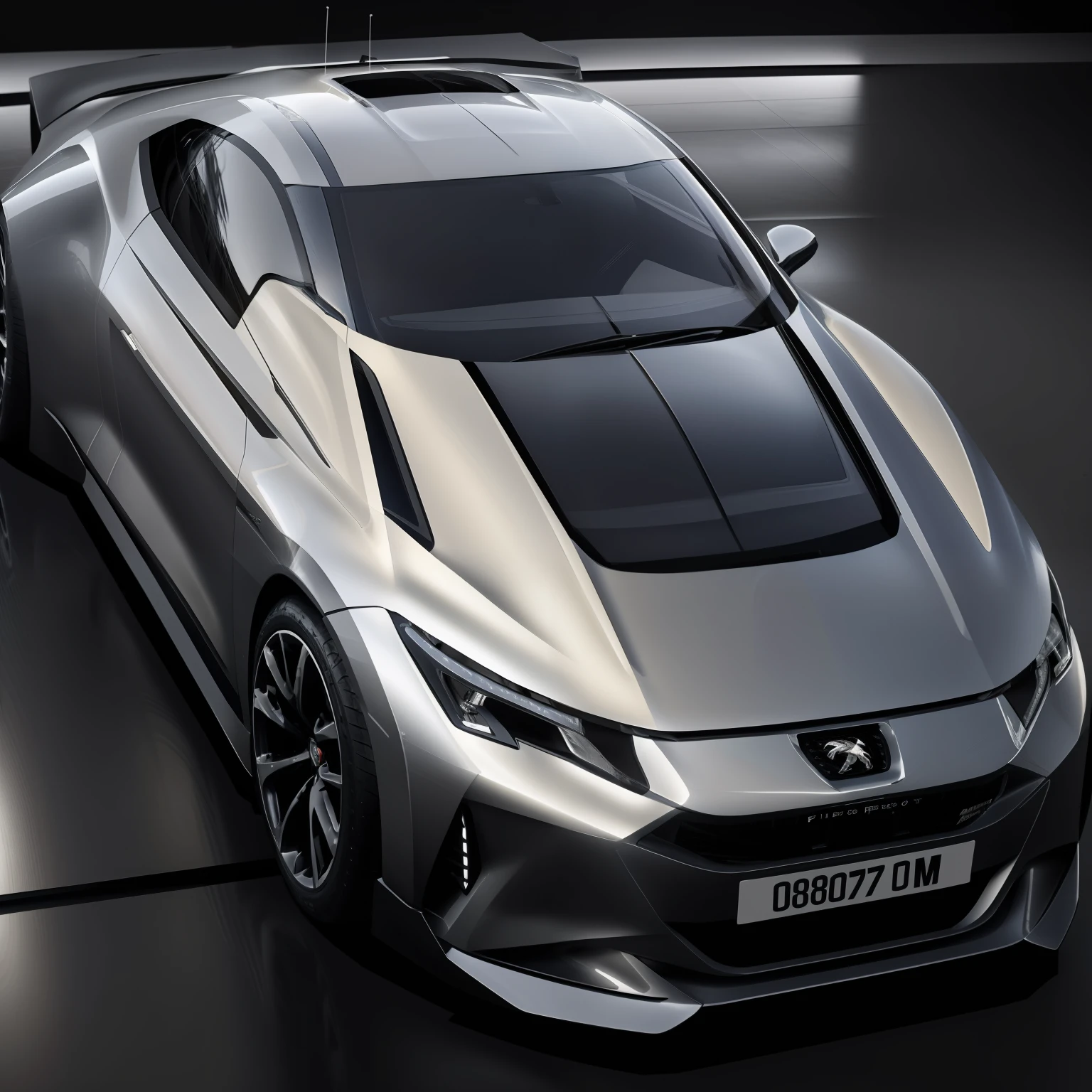 peugeot rcz Cor prata, Headlights and fronts equal to Peugeot 208 Model 2020, futuristic backdrop, predios com vidros altos, asfalto moderno, HDR, 4k, obra-prima, ray tracing, fidelidade realista, Vertical LED headlights, Side angle, enquadramento distante