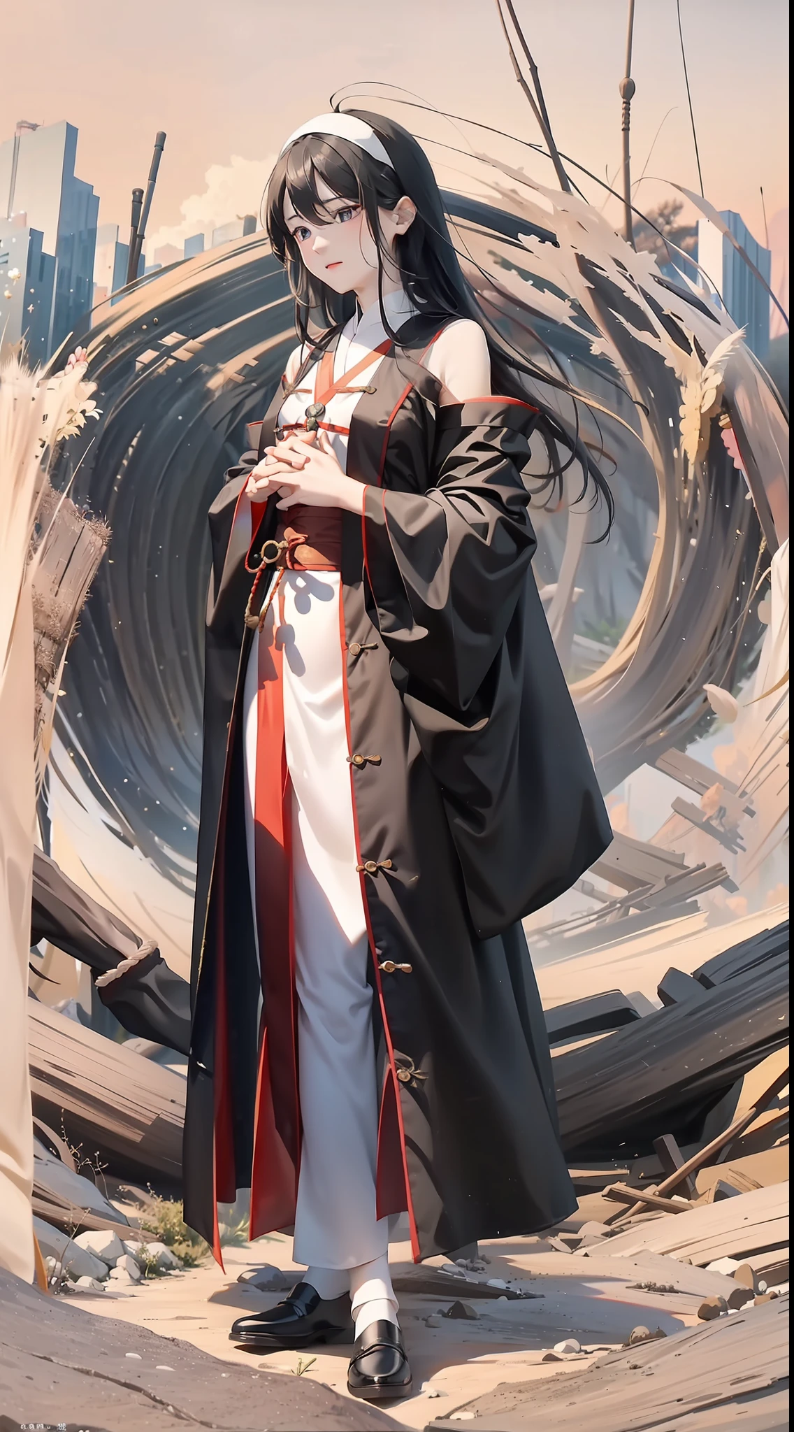 The little Taoist priest wore a Taoist robe,The figure is slender and tall,Fairy wind road bone。His face is delicate,Good facial features,Especially his deep eyes,As if you can see through everything。His hair was as black as ink,Falls to shoulders,Gently fluttering with the breeze。He held a slender sword in his hand,The sword body shone with a faint golden light,It looks strangely mysterious。He was deep in the mountains,The surroundings are quiet and peaceful,Seems to be isolated。His momentum is solemn and far-reaching,It is as if connected to heaven and earth,People can't help but feel a sense of awe。in short,He is a small Taoist priest with immortal Dao momentum,Reminiscent of legendary immortals。Holding the little nun's hand and walking on the path deep in the mountains