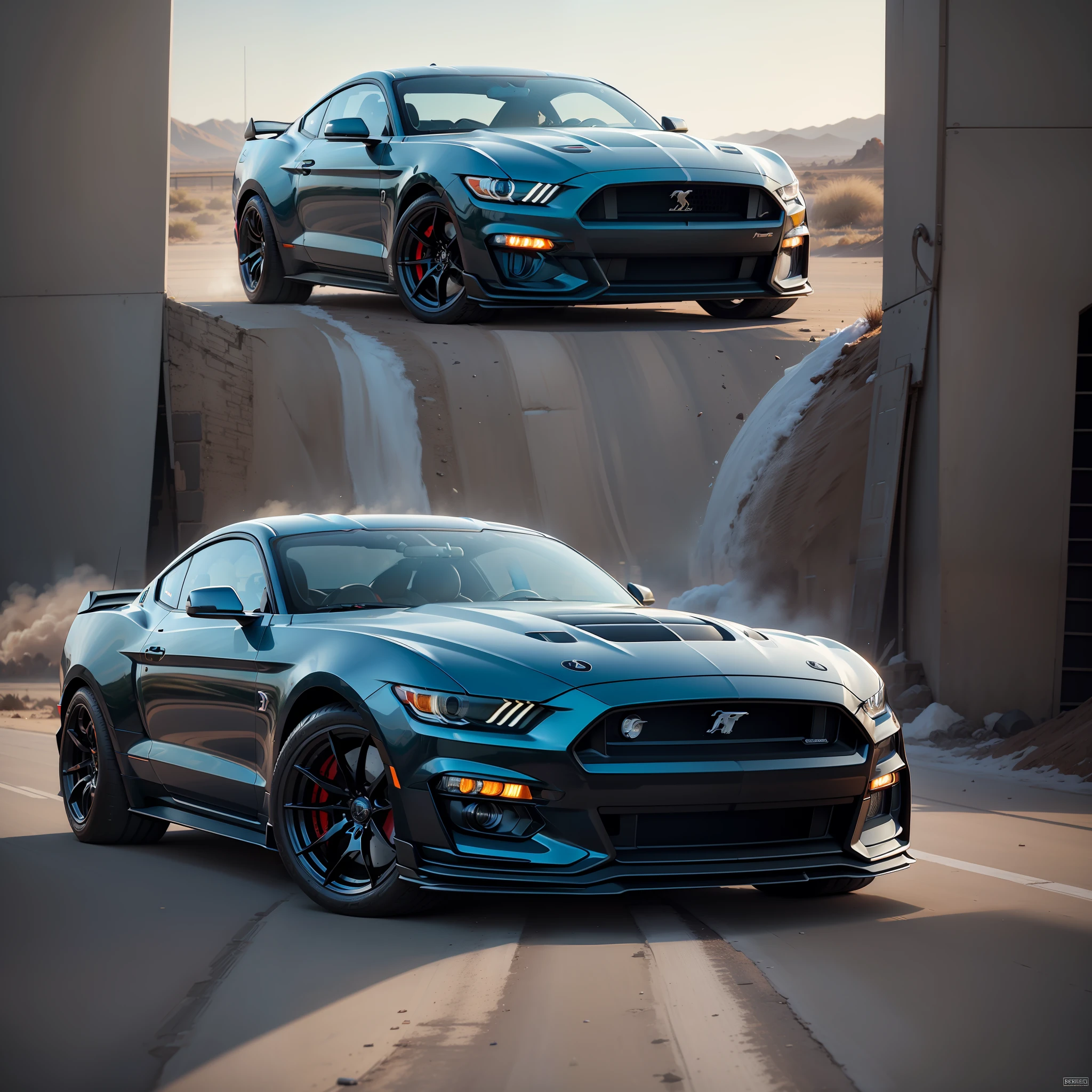 "Imagine an illustration, Ford Mustang Shelby GT500 Muscle Car Sports Car Art Background Wallpaper, apresentado em um hiper-realismo impressionante. A obra de arte captura todo o corpo do carro, displaying insane fine details with extremely sharp lines and rounded edges. Every inch of the composition is highly detailed, showing the exceptional creative direction of the talented Greg Rutkowski. The image is a true masterpiece, standing out on ZBrush Central and gaining notoriety as a trend on ArtStation. The photograph was expertly captured in a professional studio, ensuring a sharp focus and providing a complete view of the car. The futuristic aesthetic and the perfect combination of the Ford Mustang with the biomechanical design create an impressive and unique atmosphere. Every intricate detail is meticulously displayed in the central plane of the composition, sem qualquer corte em qualquer dos elementos. The result is a stunning image that demonstrates how it is possible to achieve an impressive level of precision and artistic perfection. This illustration of the Ford Mustang delights the viewer with its beauty and originality, offering a fascinating insight into the automobile."