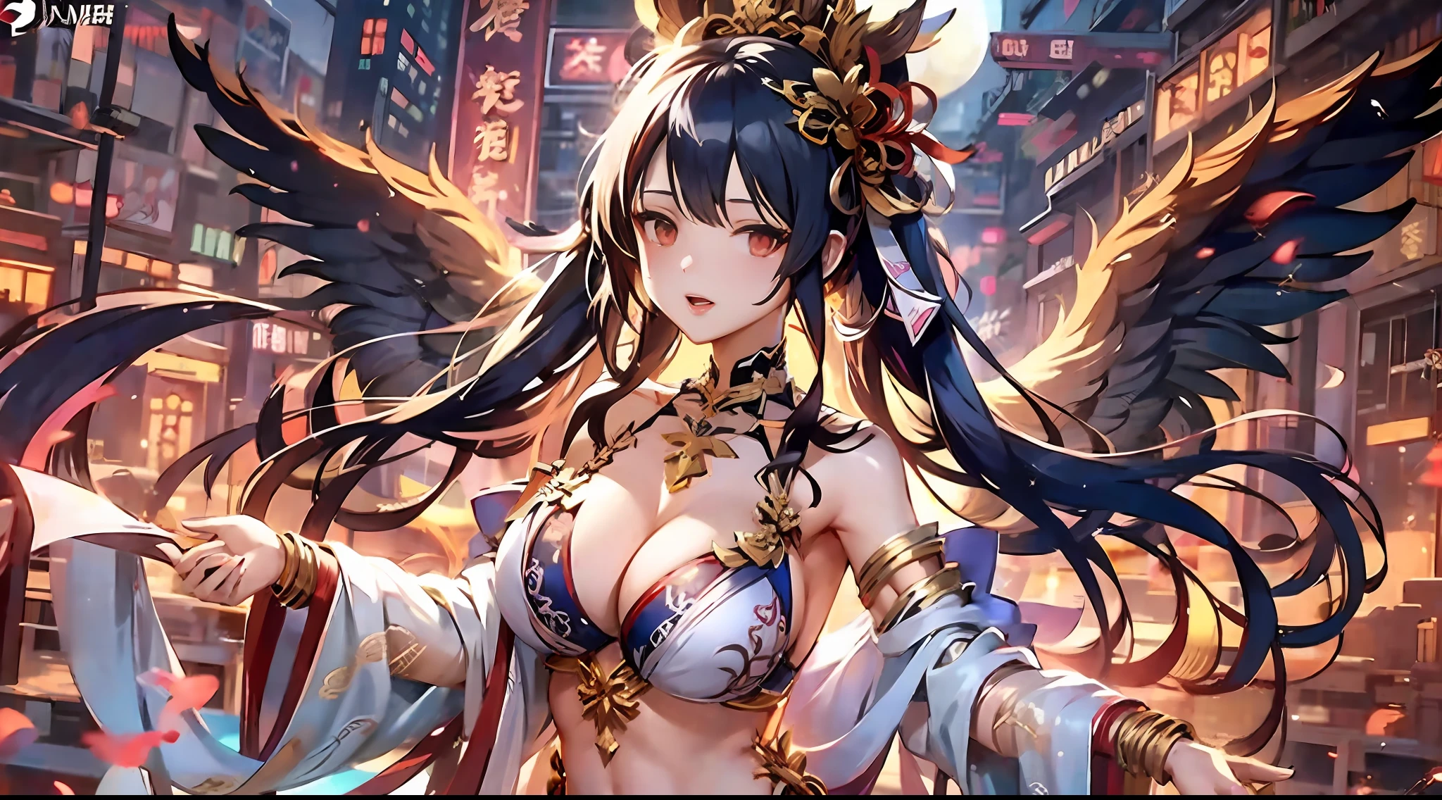 Anime girl in bikini，There are wings on the chest, seductive anime girls, Fine details. Girl Front, A scene from the《azur lane》videogame, Kawasi, from girls frontline, 《azur lane》role, azur lane style, nightcore, beautiful and seductive anime woman, Official artwork, Ayaka Genshin impact, an oppai cyberpunk, Waifu