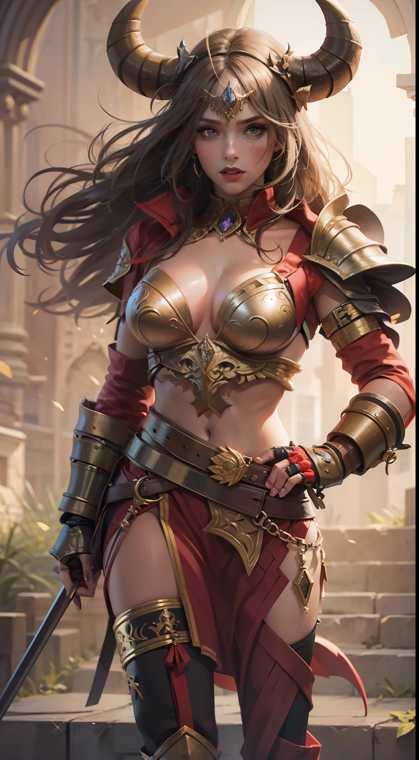 Beautiful woman in Minotaur gladiator Outfit