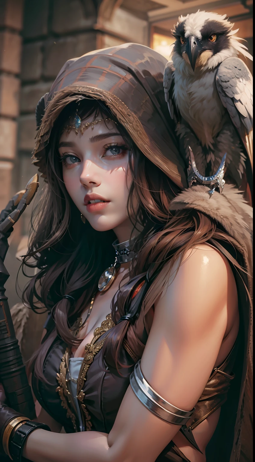 Beautiful woman in Harpy huntress Outfit