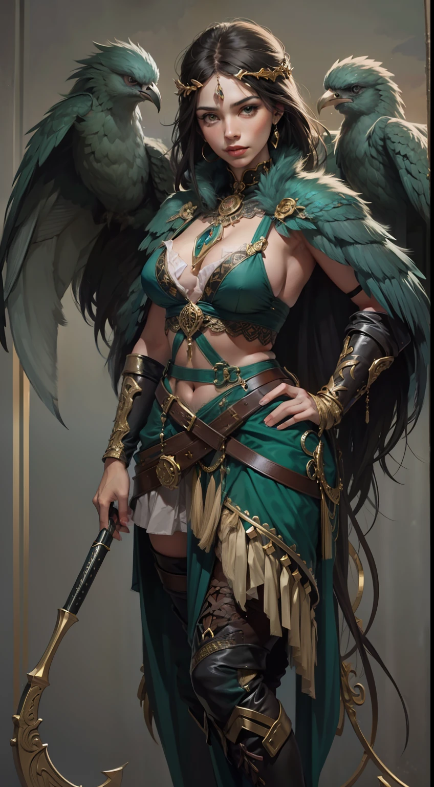 Beautiful woman in Harpy huntress Outfit